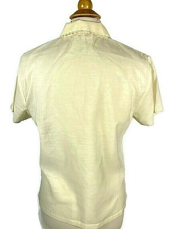 Vtg. DAFFODIL Women’s Ivory Embroidery Cut-Out Button Front Blouse Top Size: L