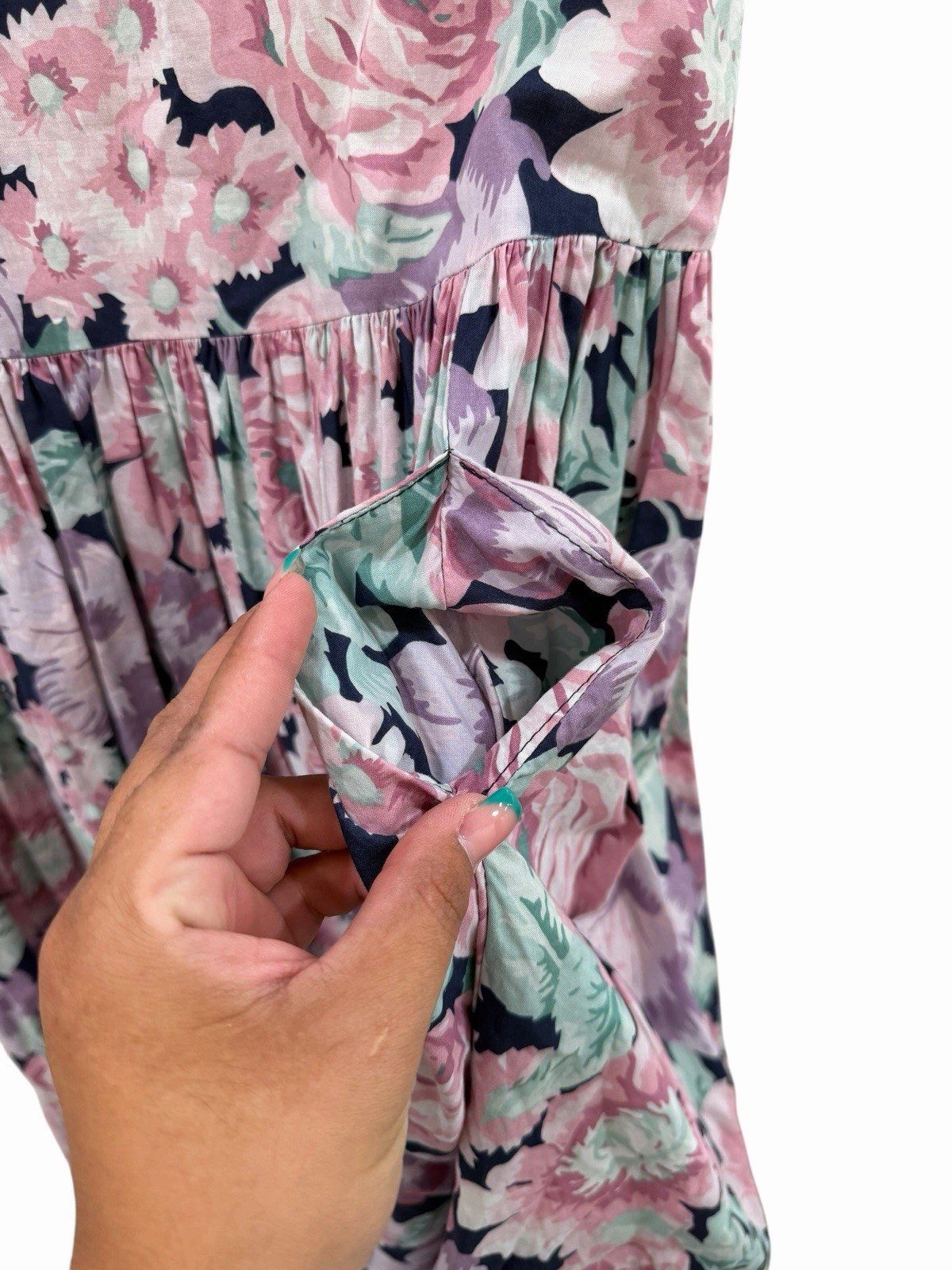 Laura Ashley Vintage Floral Pastel Roses Midi Dress UK 10 US 8 Pink Cottagecore
