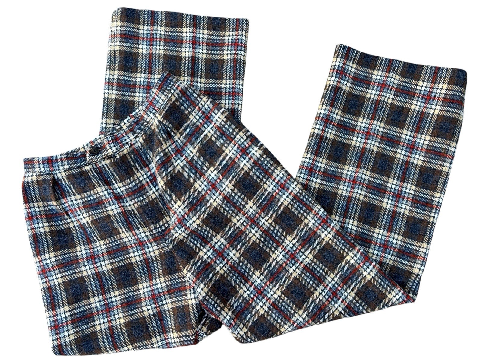 VINTAGE 1970’s PLAID TWEED FLARE LEG PANTS SLACKS HIGH WAIST BOHO PREP ACADEMIA
