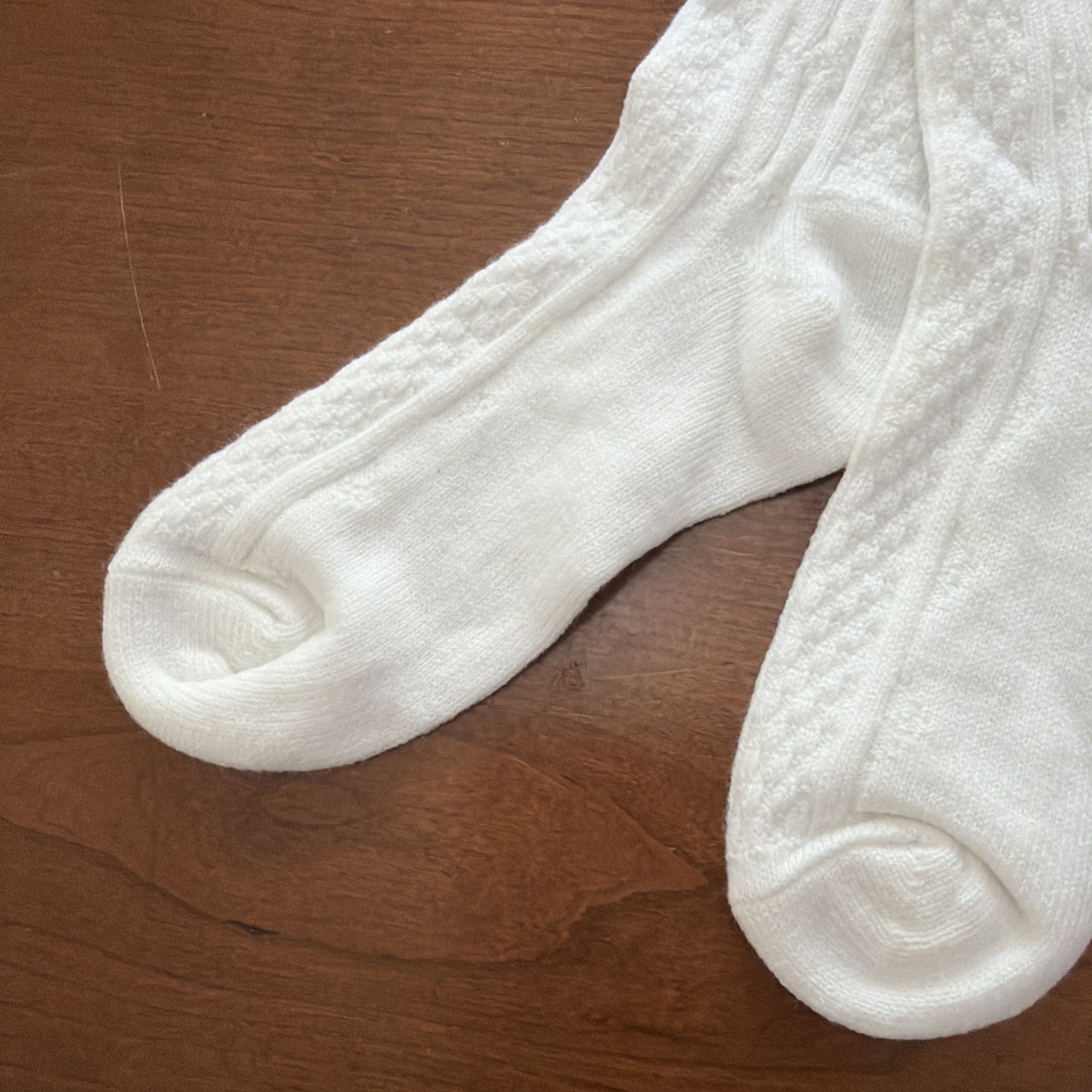 VTG Socks 80s Cable Knit White NOS 7-9 13″ USA Crew School Girls Classic 90s