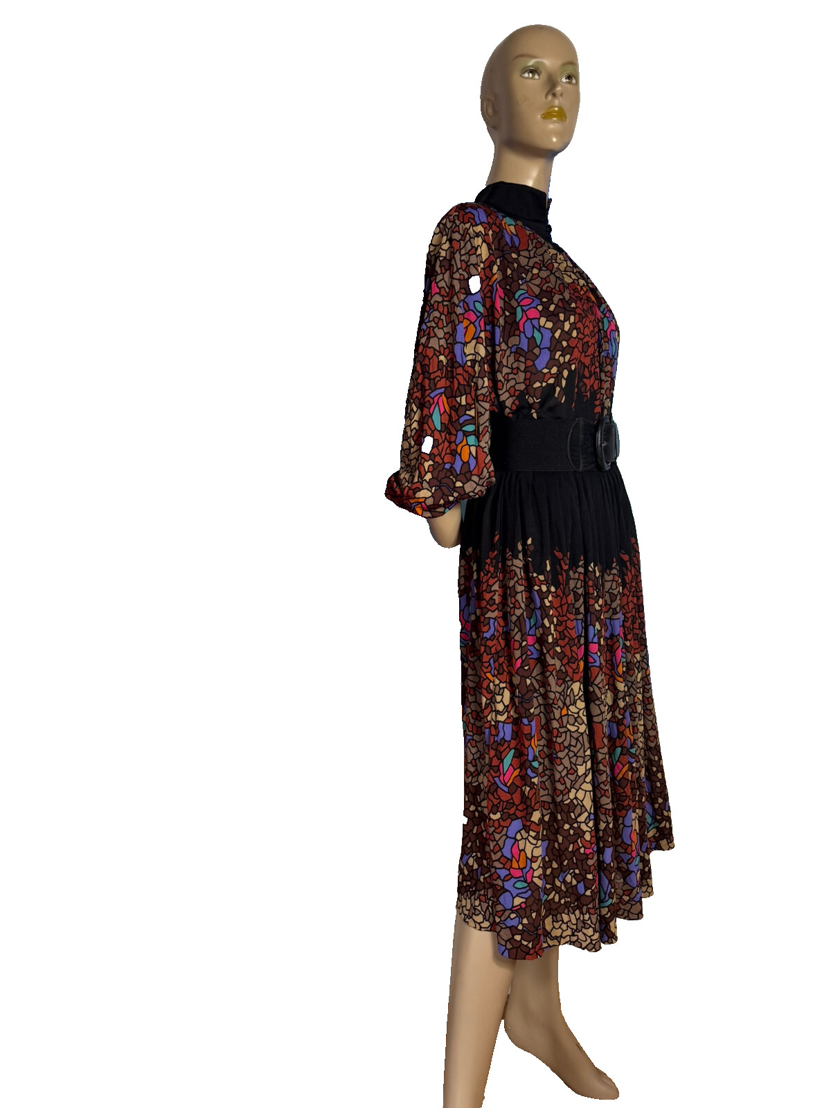 Lisabella Roma Vintage Midi Dress 70s 80s Jersey Fit & Flare Mosaic Pattern 40 42