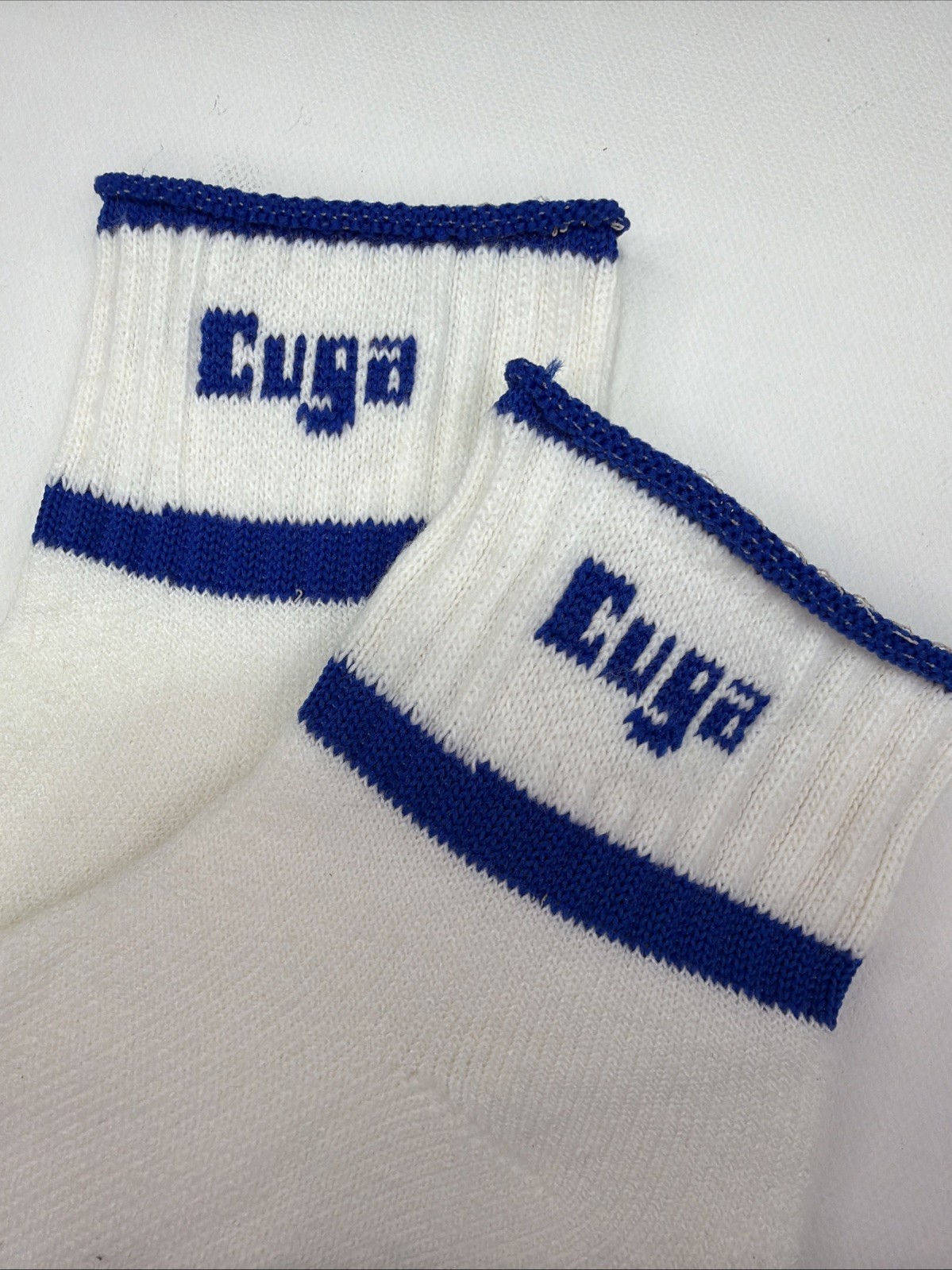 VTG 9-11 Low Cut Socks Ankle Acrylic Thick „CUGA” Unisex White Royal Blue 80s