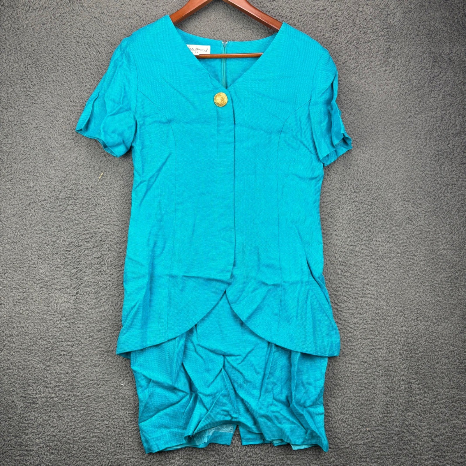 Donna Ricco Petite Teal Blue Vintage 90s Short Sleeve Sheath Dress Size 8