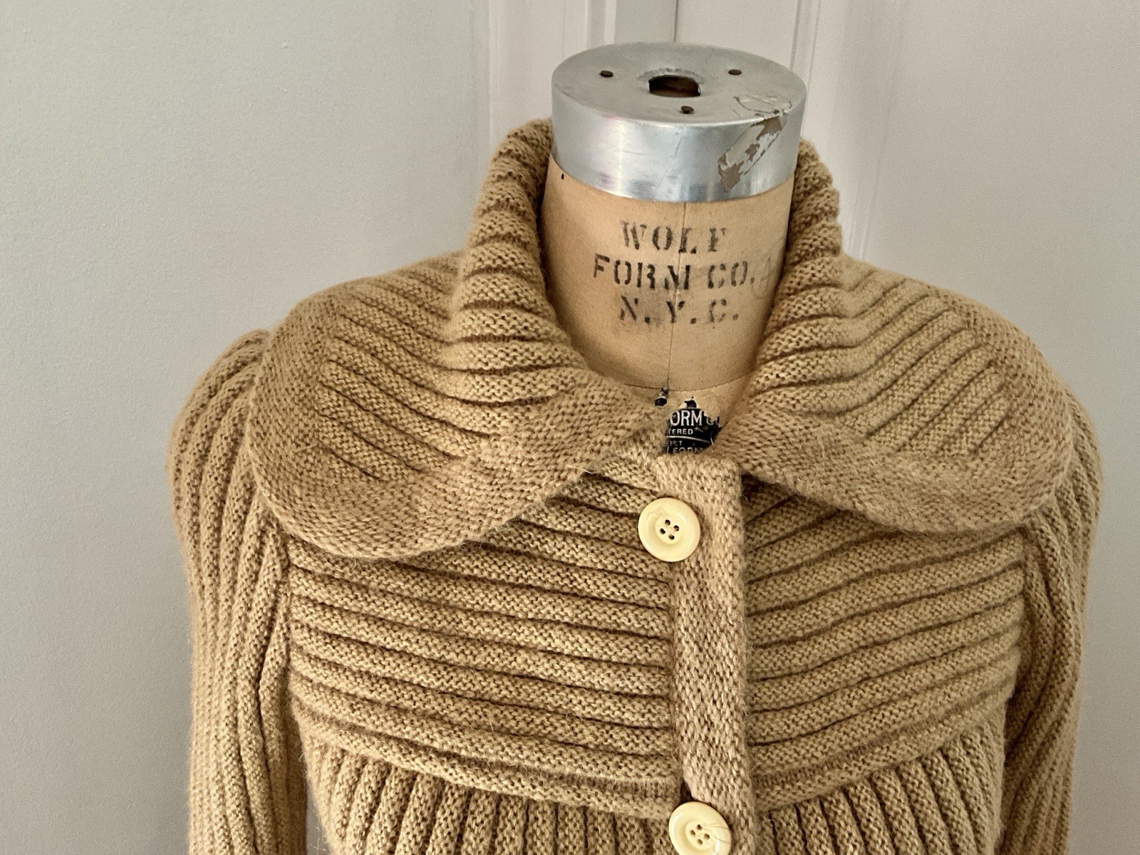 Vintage 1960’s Gino Paoli Belted Wool Cardigan with Big Curved Collar and Cuffs