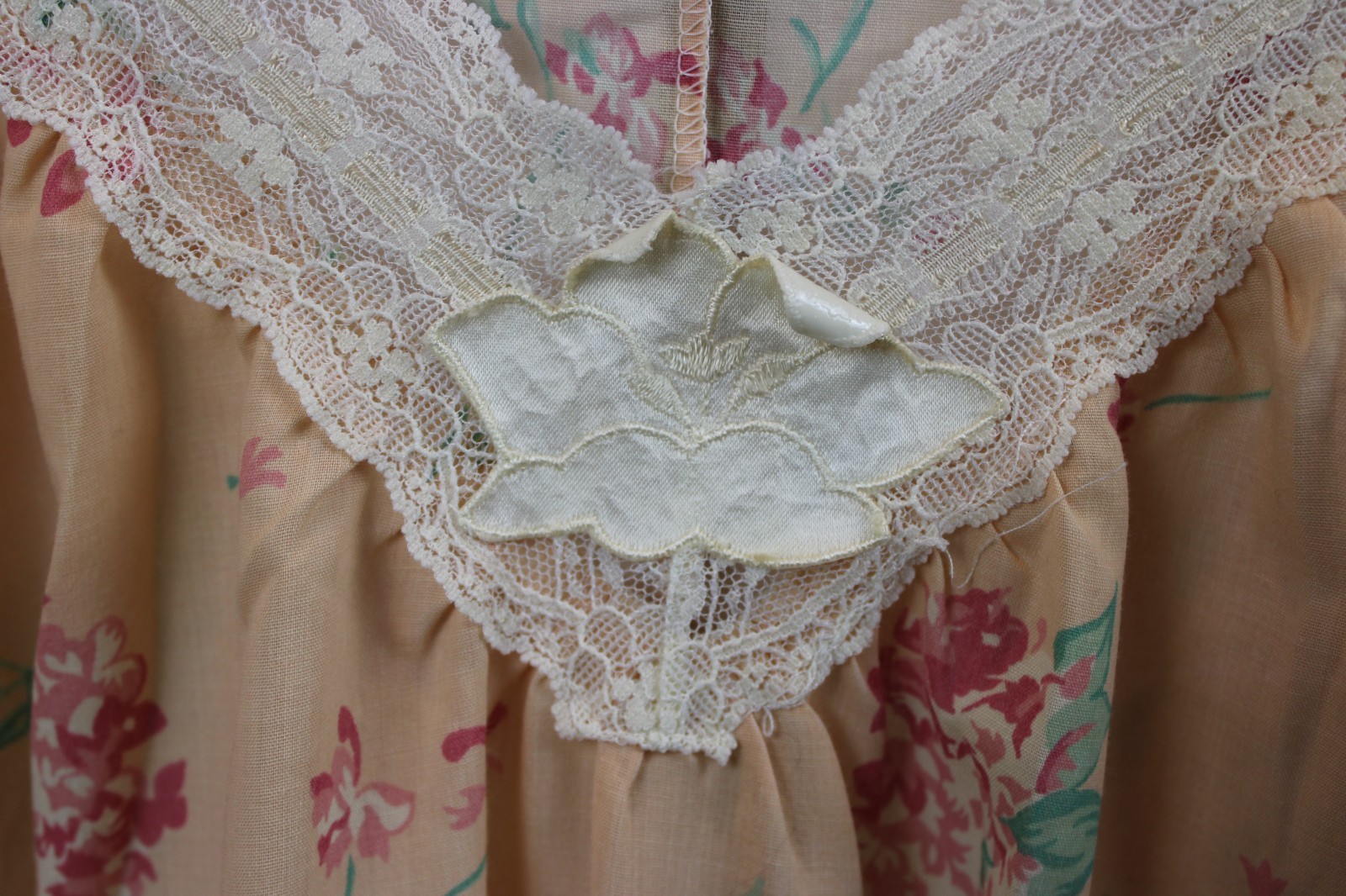 Quiet Moments Nightgown – 1X, Made in USA, Floral, Lace Trim, 40” Length