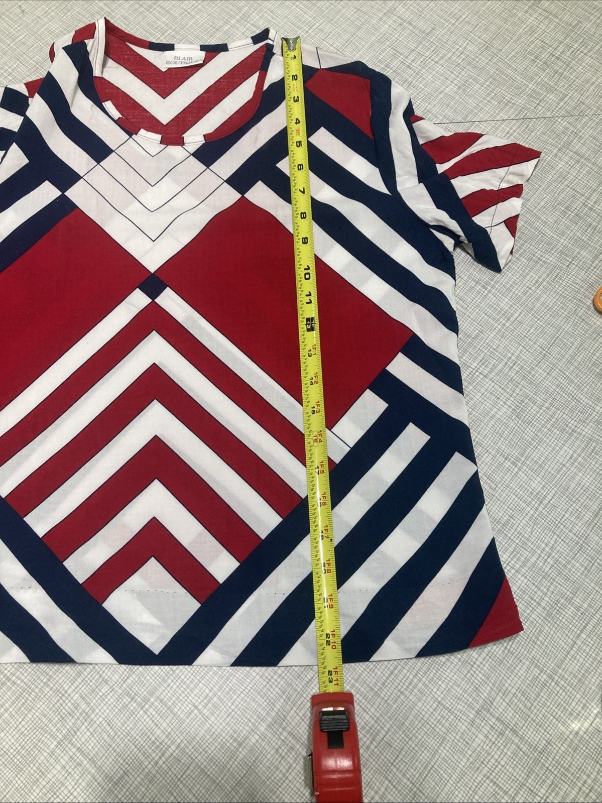 Vtg 80s 90s Blair Boutique Geometric Chevron Rayon Top Blouse XS Patriotic USA