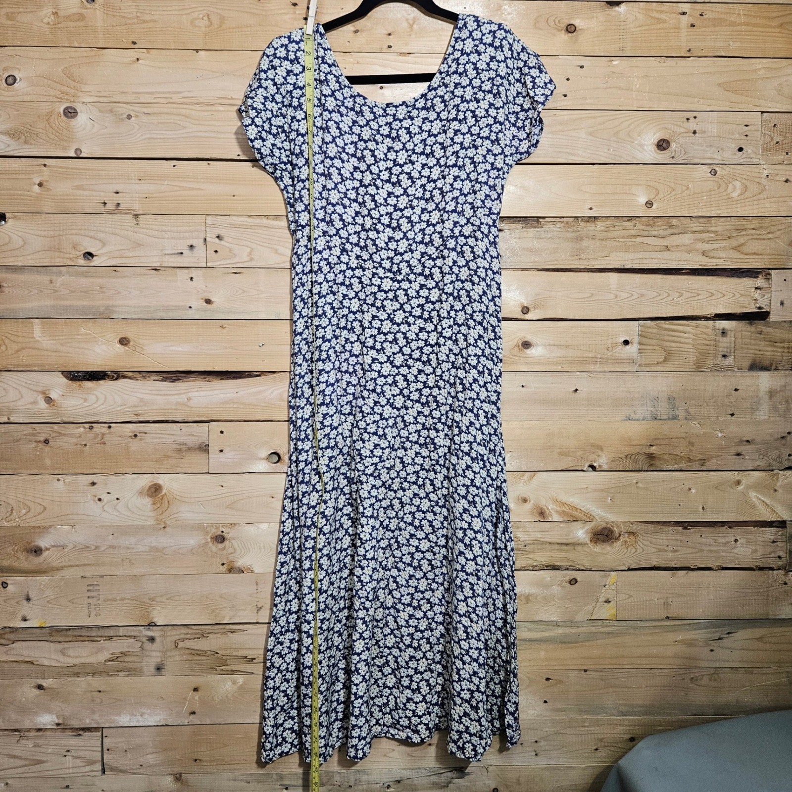 Vintage All That Jazz Navy Blue Floral Daisy Maxi Dress 9/10 90s USA Grunge
