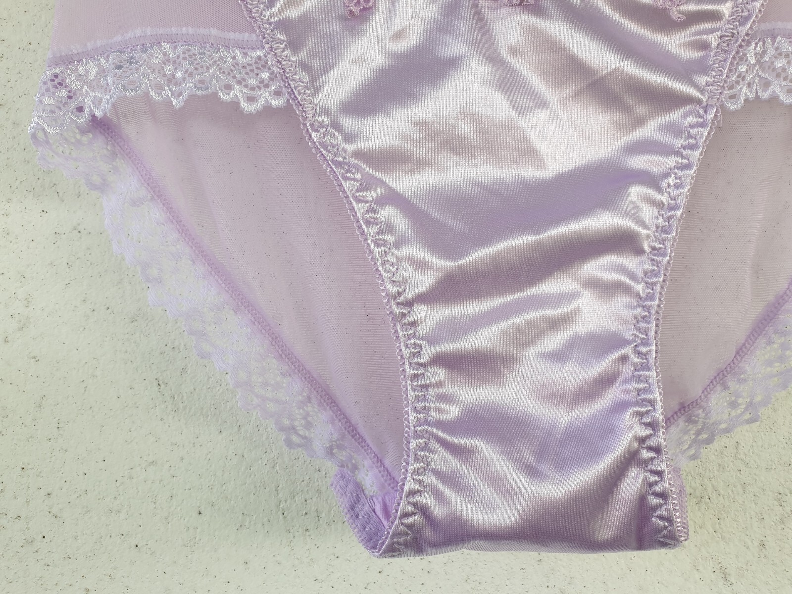 Shiny Nylon Satin Panty Sissy Purple Bikini See Through Brief Sz. 6-7 Hip 35-39″