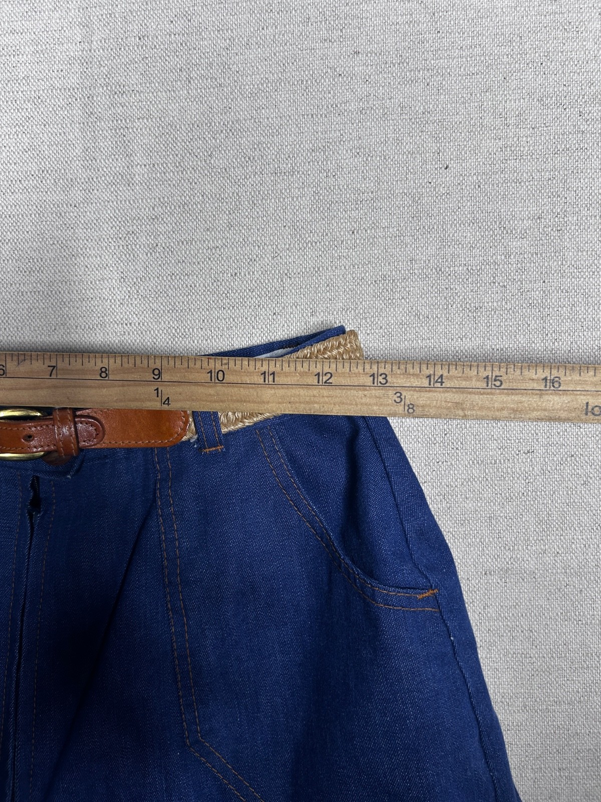 VTG 70s Sears Denim Culottes Skort High Waist Wide Leg Shorts Belted Sz 24 25 26