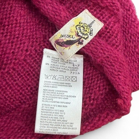 Vintage Y2K DIESEL Mohair Blend Tie Front Wrap Cardigan Sweater Magenta Pink