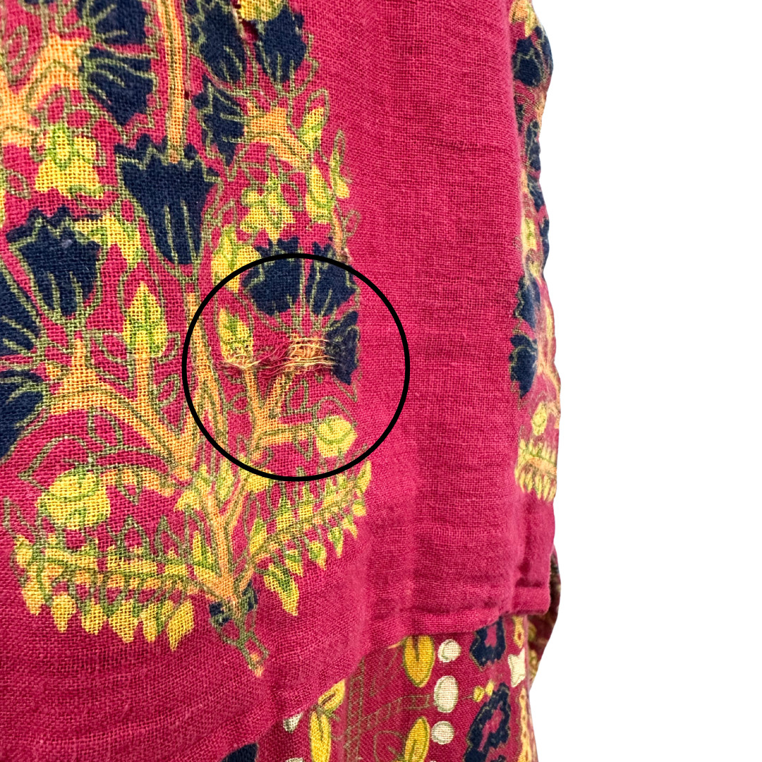 Vintage 1970s Hooded Block Print Wide Sleeve Red Bohemian Tunic Dress