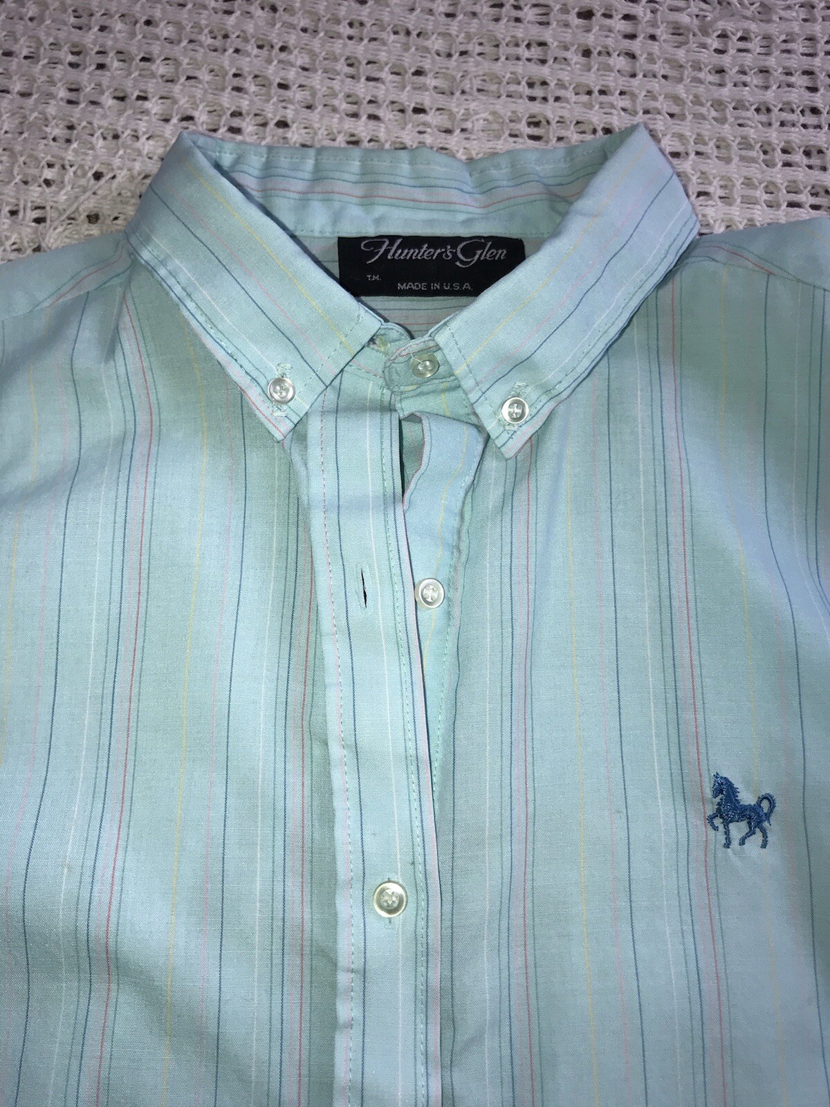 80’s Vtg Women’s Colorful Stripe Blue Top Shirt Hunter’s Glen Button Up Medium