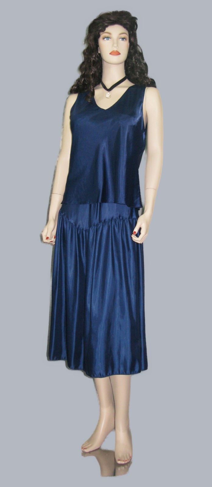 EmbellyShmentz~Vintage Shiny Plush Satin 2 Pc Slip Set Half Slip Med Cami Sz 38