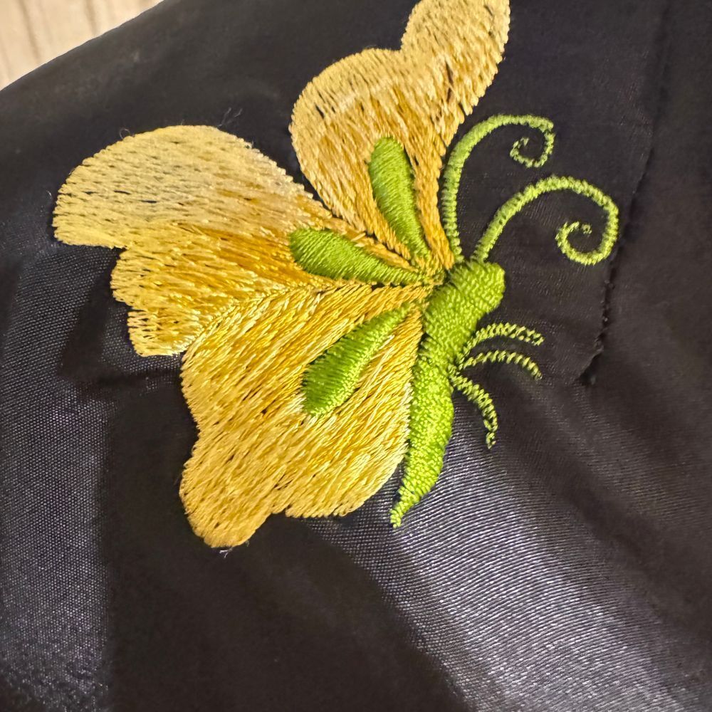 Vintage Black Silk Butterfly Embroidered Asian Style Jacket Hot Pink Trim sm/med