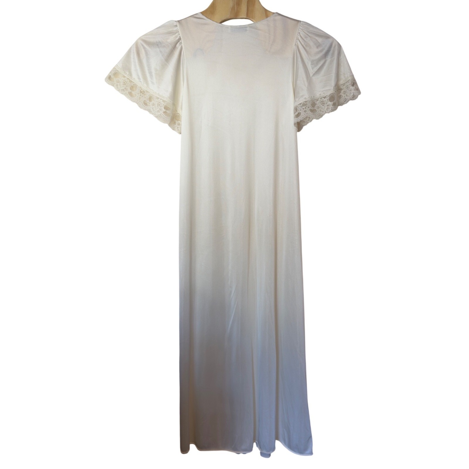 Val Mode Lingerie Vintage Deep V-Neck Lace Trim Nightgown Size L White Bridal