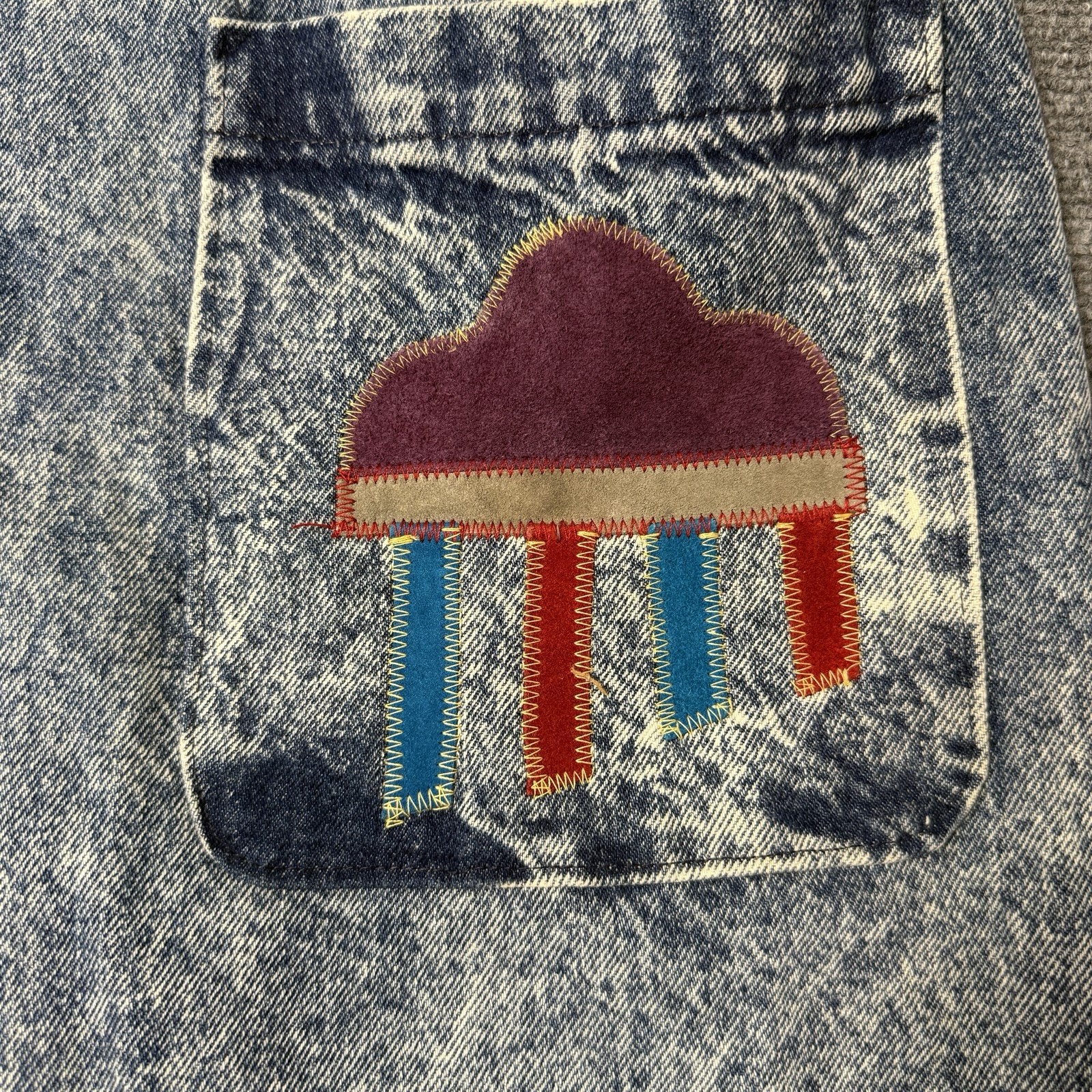 rare vintage vistas de santa fe pioneer wear suede appliqué hawk denim Sz 16