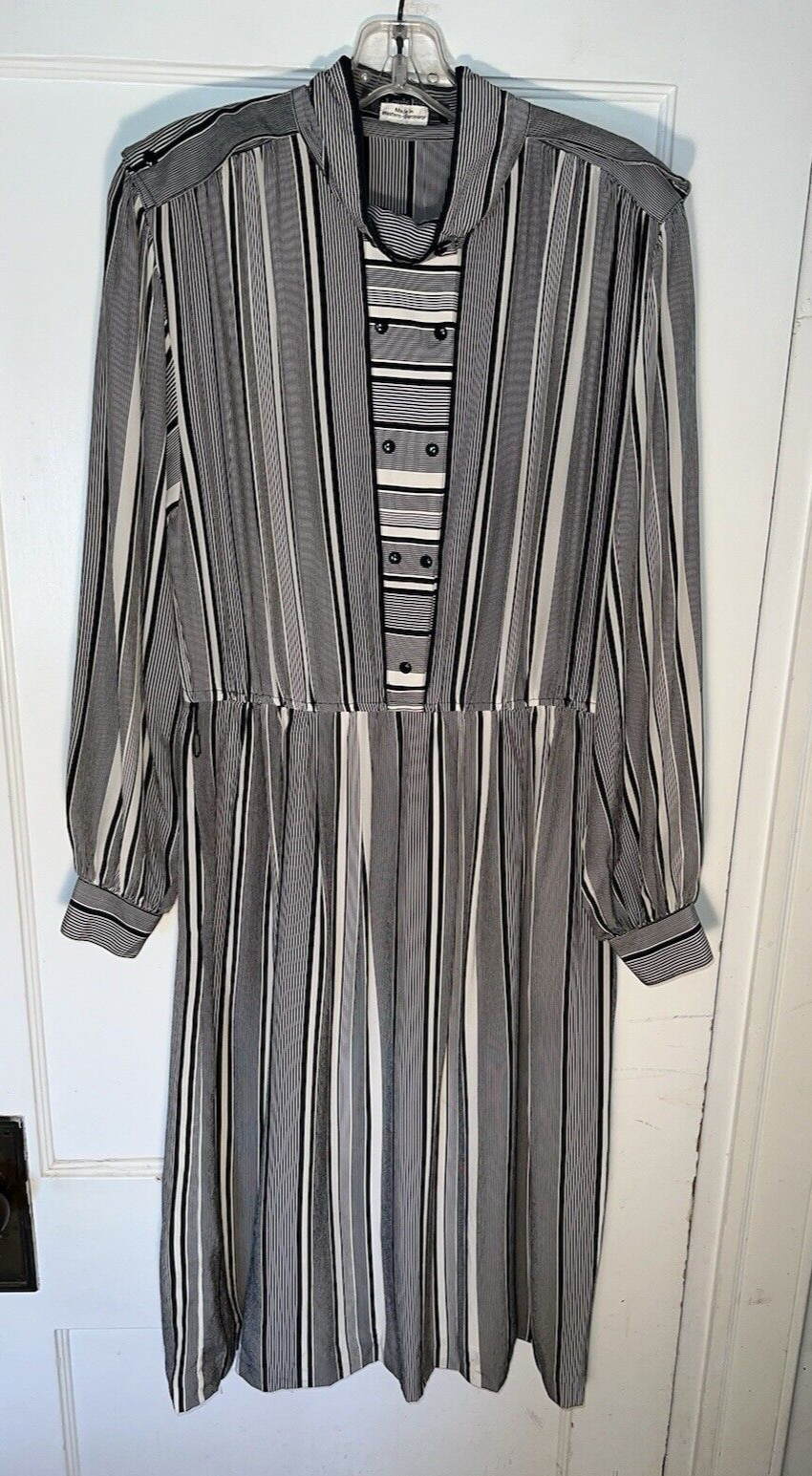 Louis Feraud Vintage Striped Silk Dress Black White size 42 US 10. d741