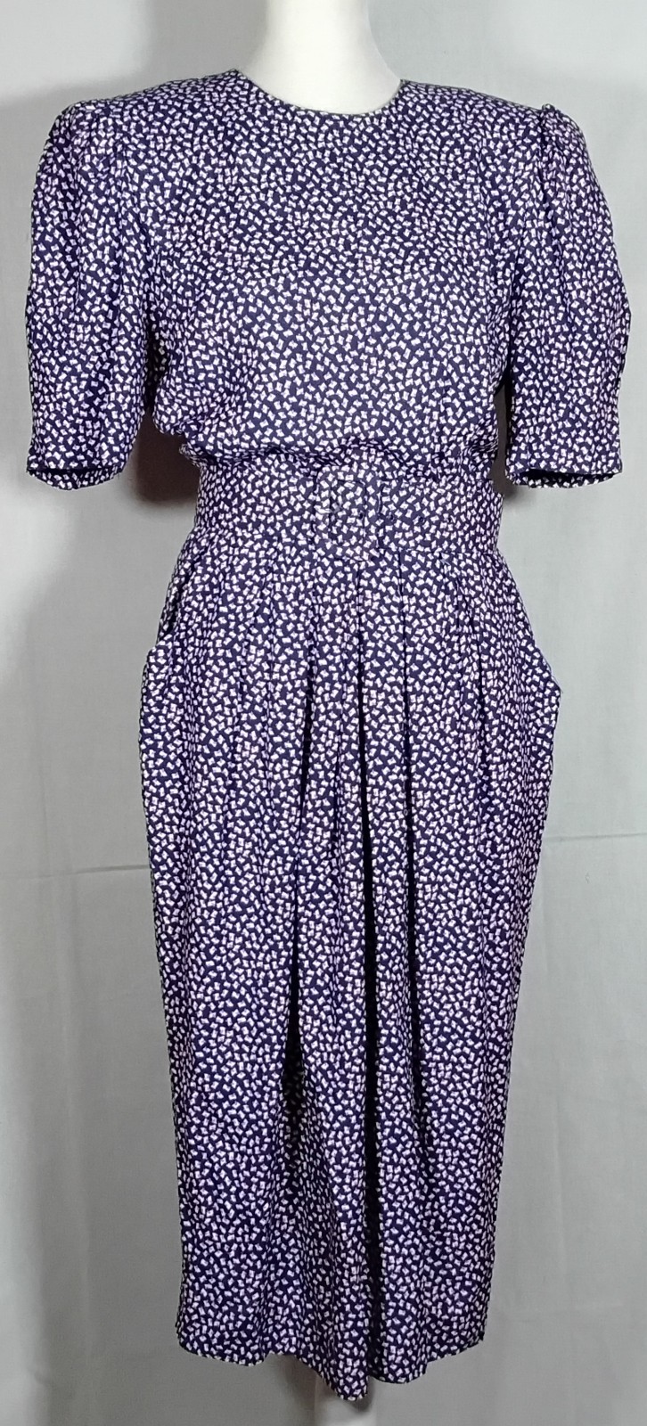 Vtg 80s 90s Karin Steven’s Purple W/ Geometric Pattern Midi Dress Sz 8 Korea