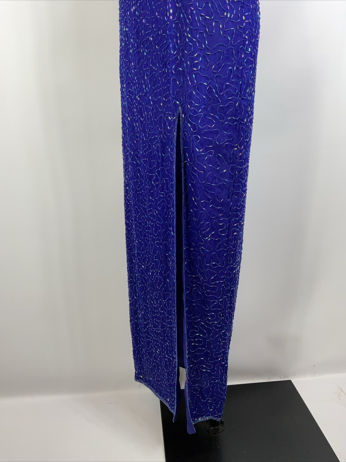 Vtg 90s y2k Papell Boutique Evening Dress 4 Silk Beaded Maxi Gown Fairy Prom