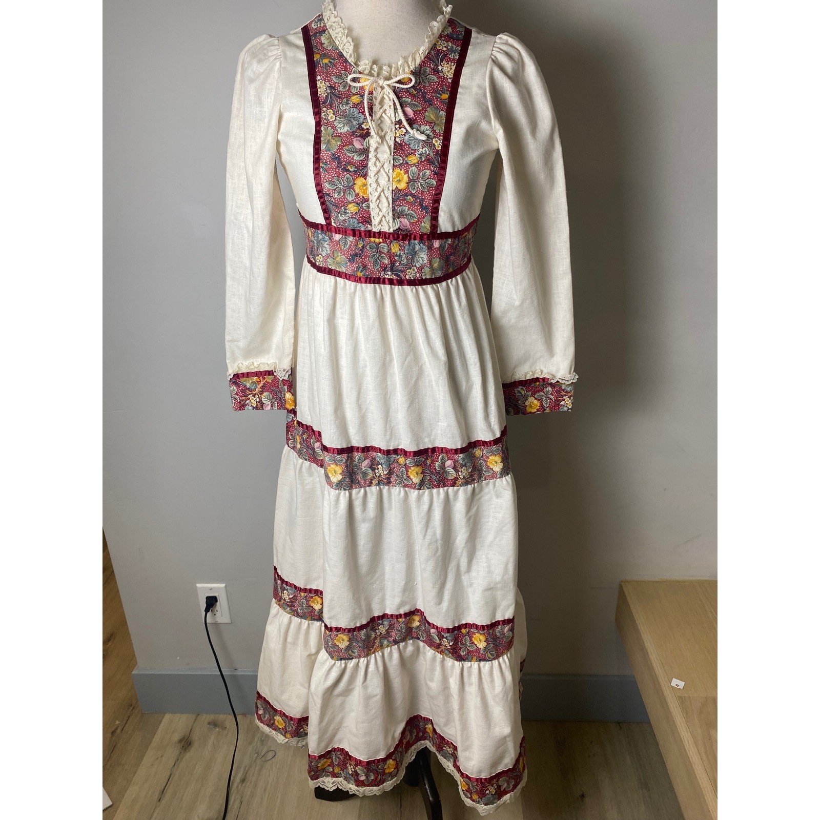 Joseph Magnin Bow Age Vintage 1960s Prairie Maxi Dress Prairie Boho Fesival