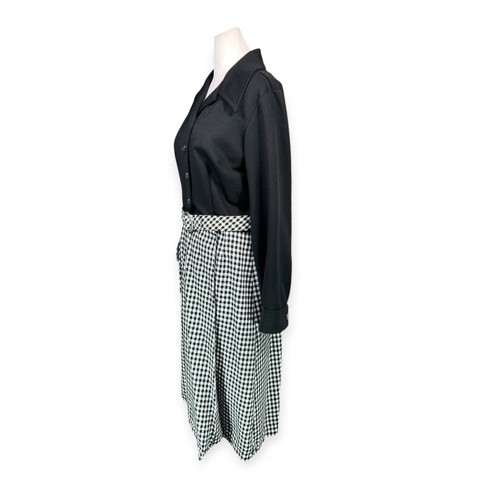 VINTAGE 1960s POLYESTER POP OP ART PLAID WRAP DRESS HIPPIE MOD DISCO GROOVY MCM