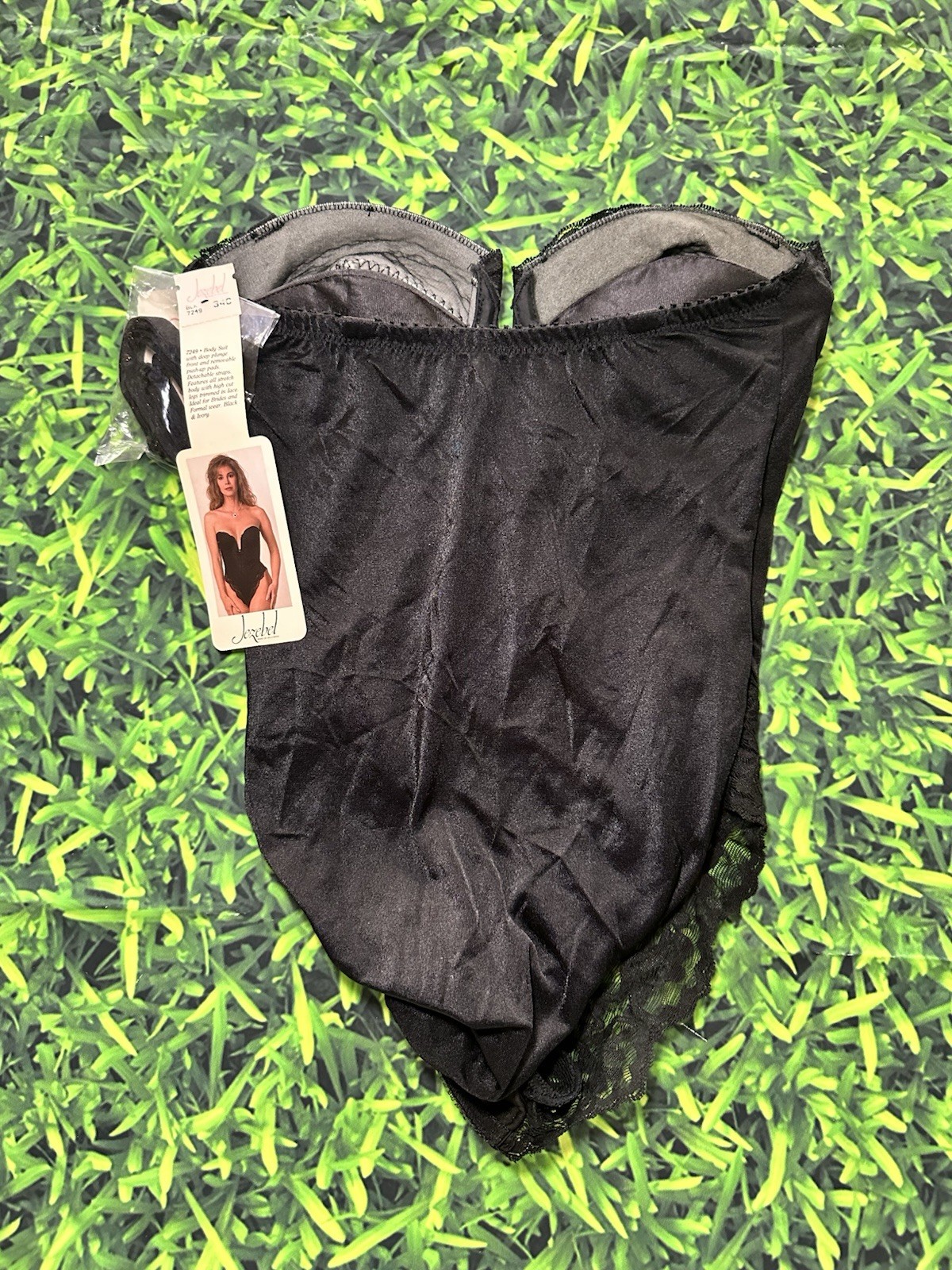 Vintage 90s Jezebel Plunge Black Lace Bodysuit NWT 34C Strapless USA SFA