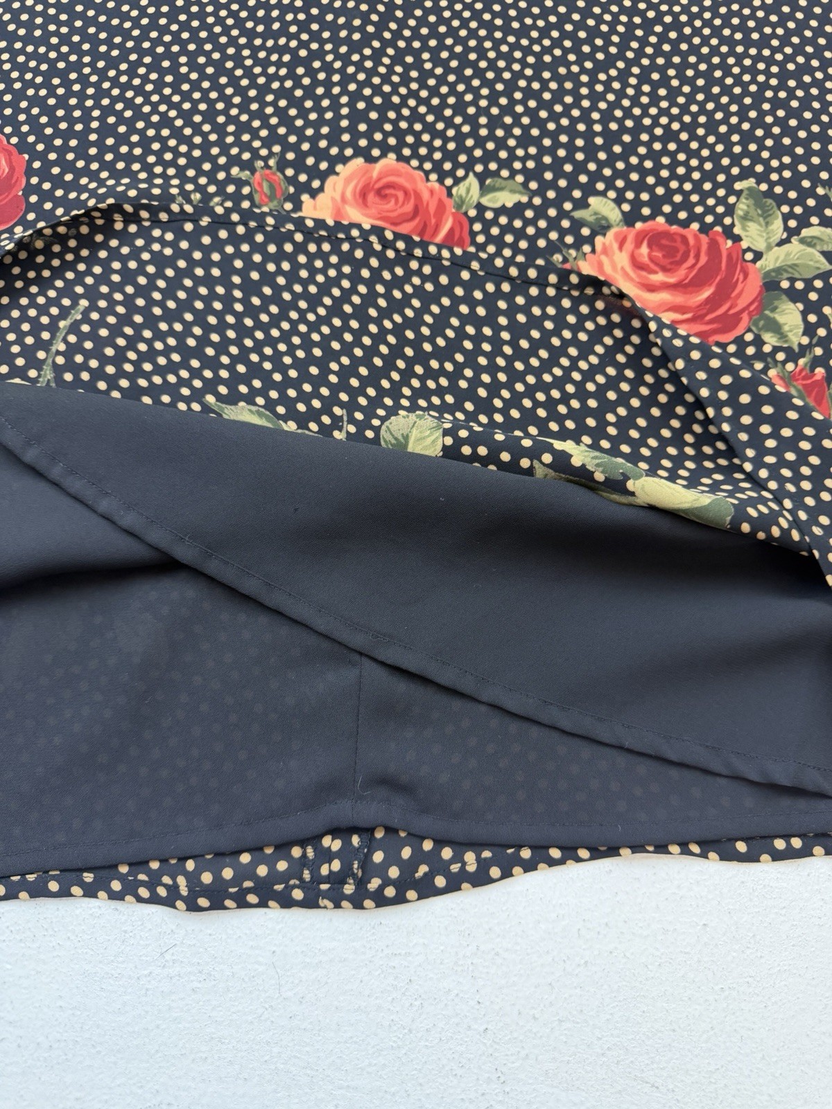 Vtg Liz Claiborne 12 Petite Midi Skirt 100% Silk Roses Polka Dots Lined Romantic
