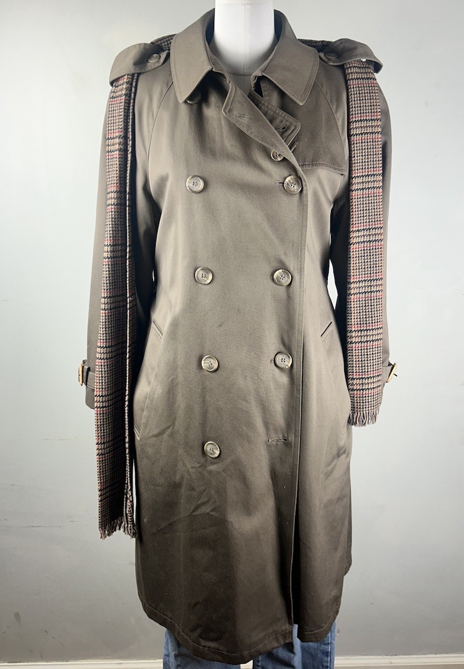 VTG Evan Picone Trench Coat Brown Removable Wool Blend Liner M/L Double Breasted