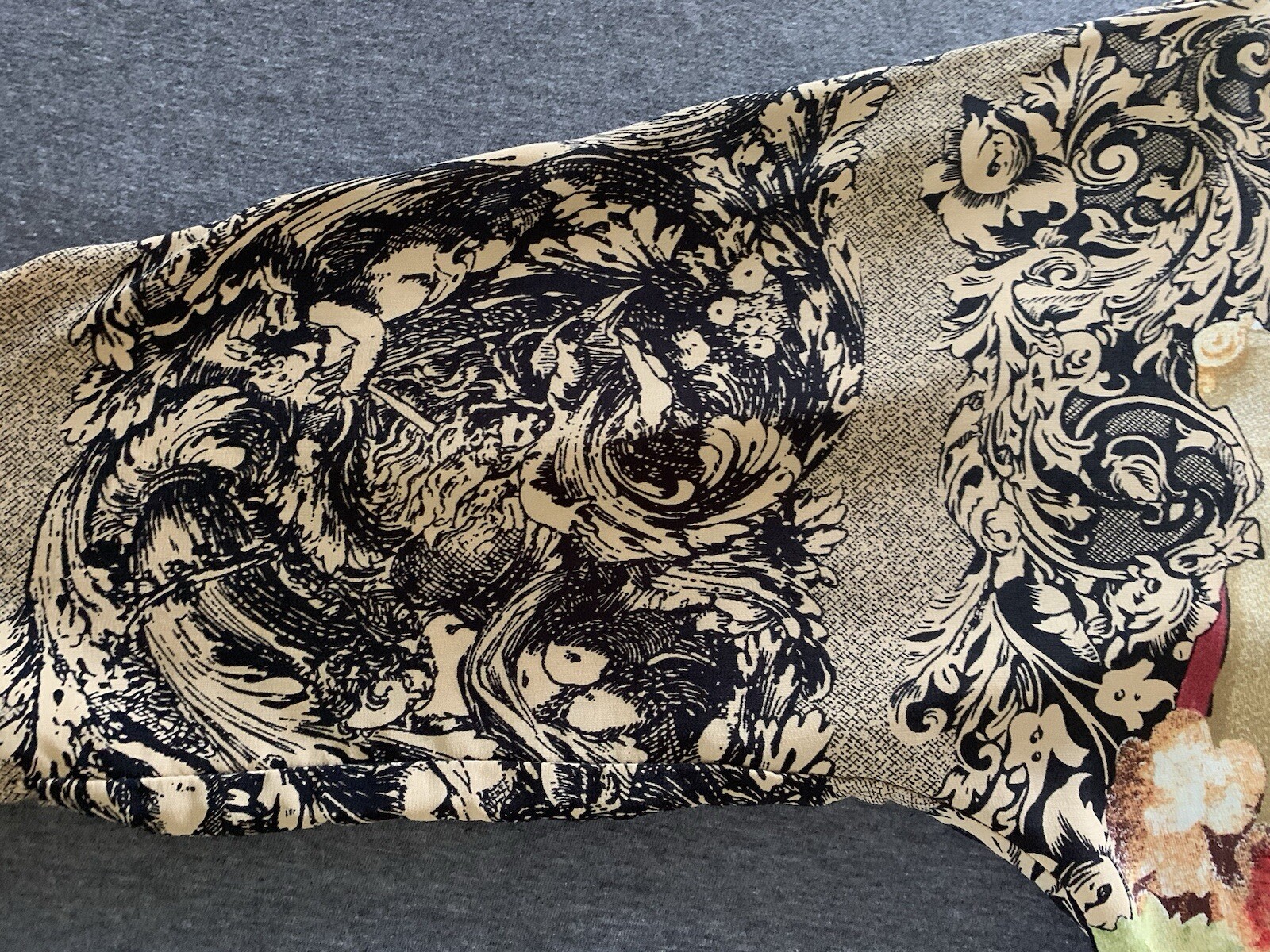 Vintage 80s Victorian Rococo Print Top Cherubs Cathedral Filigree Gothic Boho M