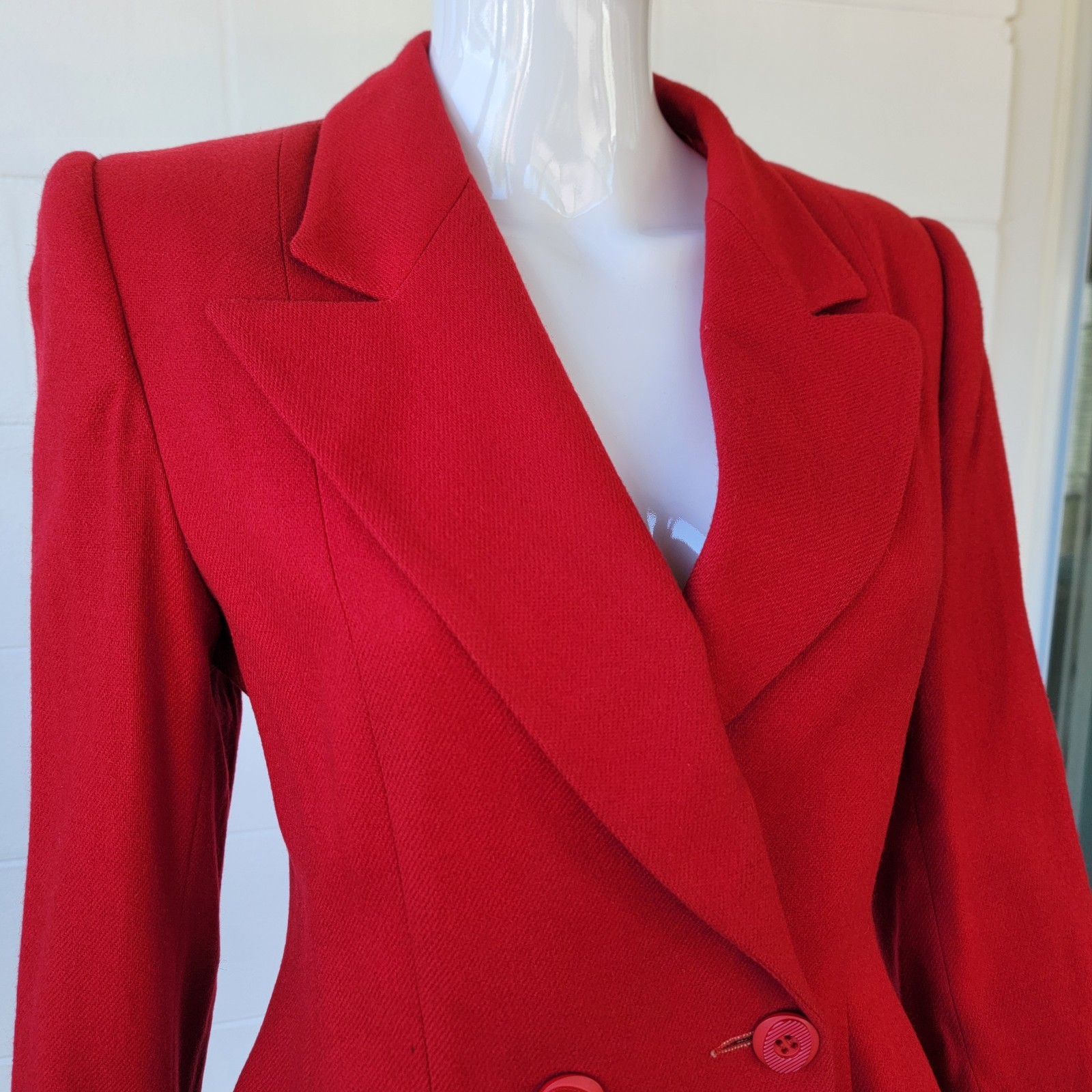 Vintage Red Double-Breasted Blazer Collared Flared Hem Women’s Size 8/S