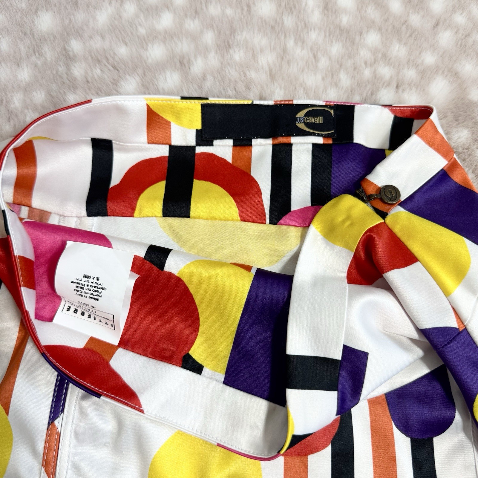 Vintage Y2K Roberto Cavalli Colorful Abstract Shape Silky Midi Skirt Medium Rare