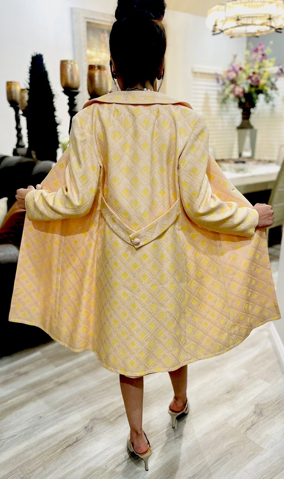 1960’s Pink Yellow Brocade Easter Spring Wedding Union Made Dress Coat Suit Sz 8