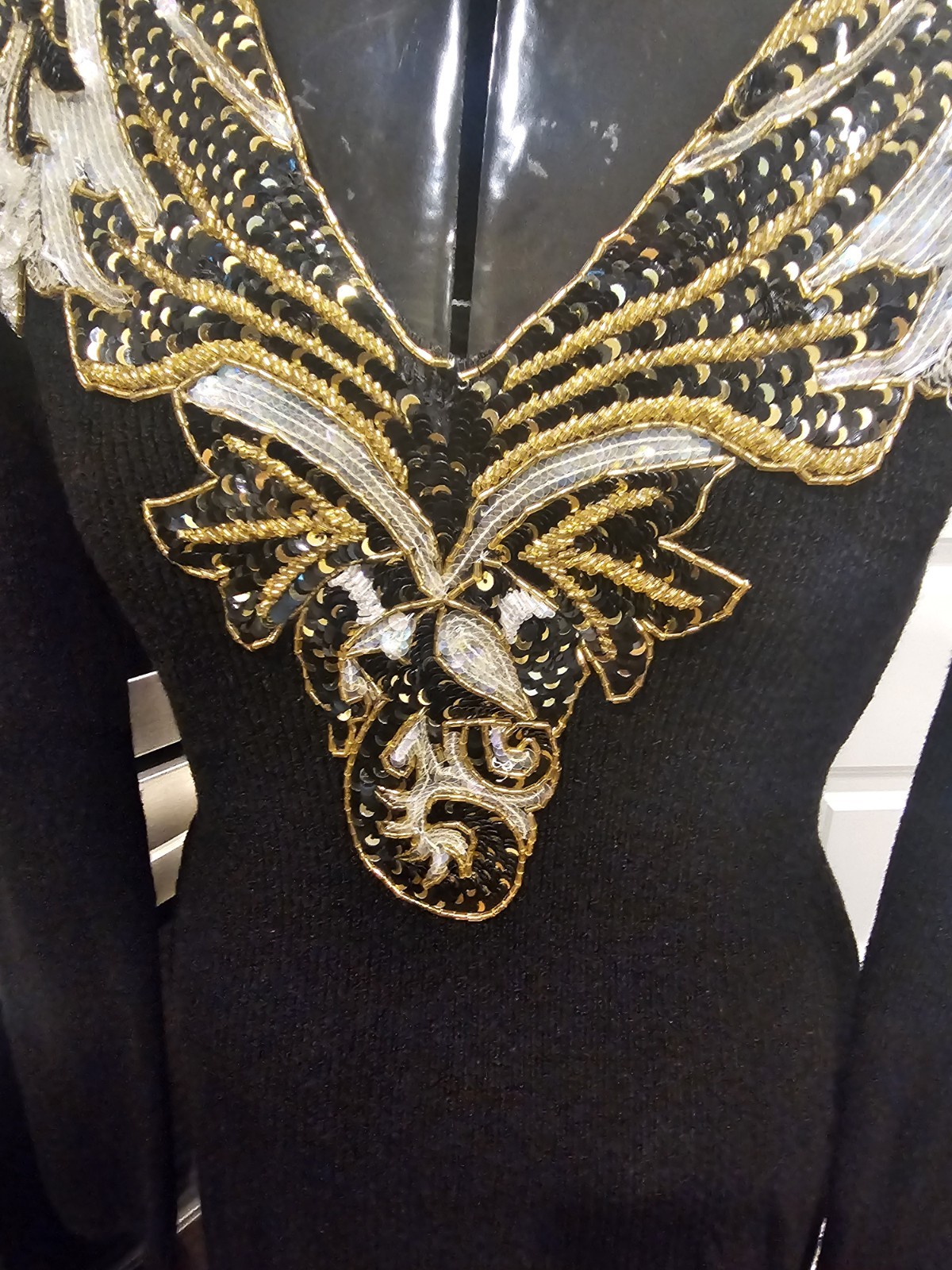 Vintage 80’s Pat Sandler For Wellmore Beaded Sequin Black And Gold Sweater Long