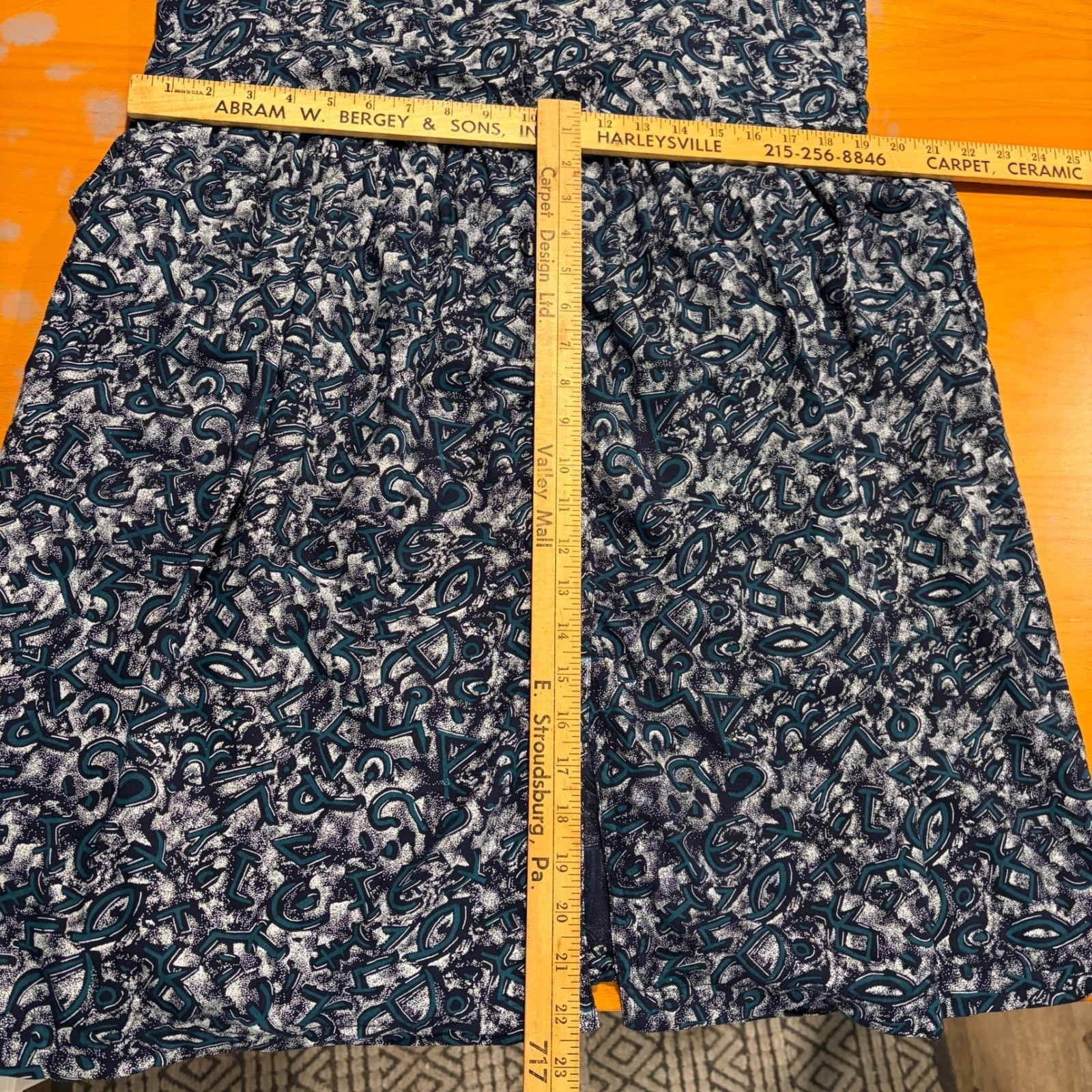 Tarazzia Sport Vintage Rayon Abstract Print Drop Waist Pocket Dress Navy Teal M