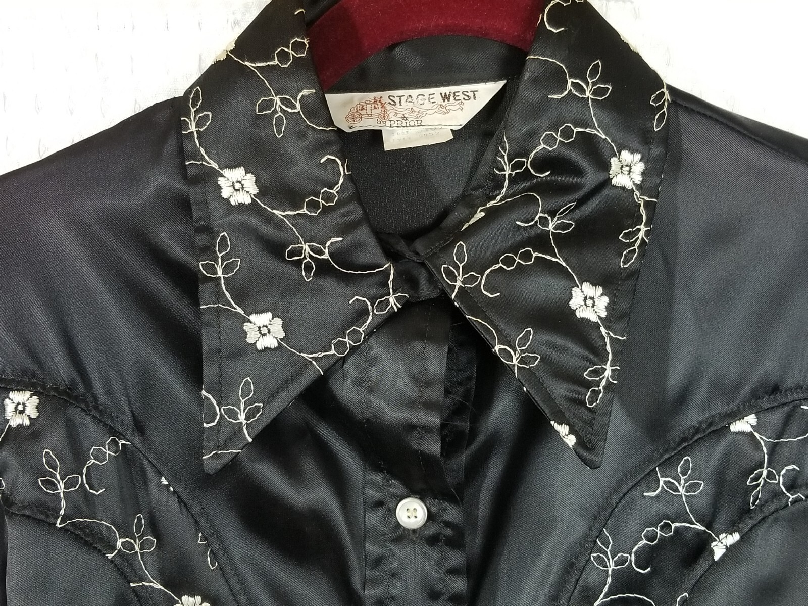 Vintage 70 s Stage West by Prior Black Floral Long Sleeve Top Size 36