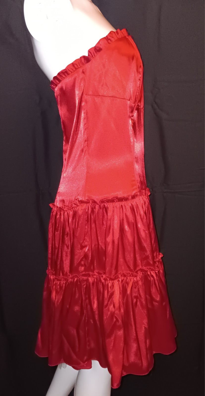 VTG Jessica McClintock Gunne Sax Red Satin Dress Moulin Rouge 1990s Prom Ruffled