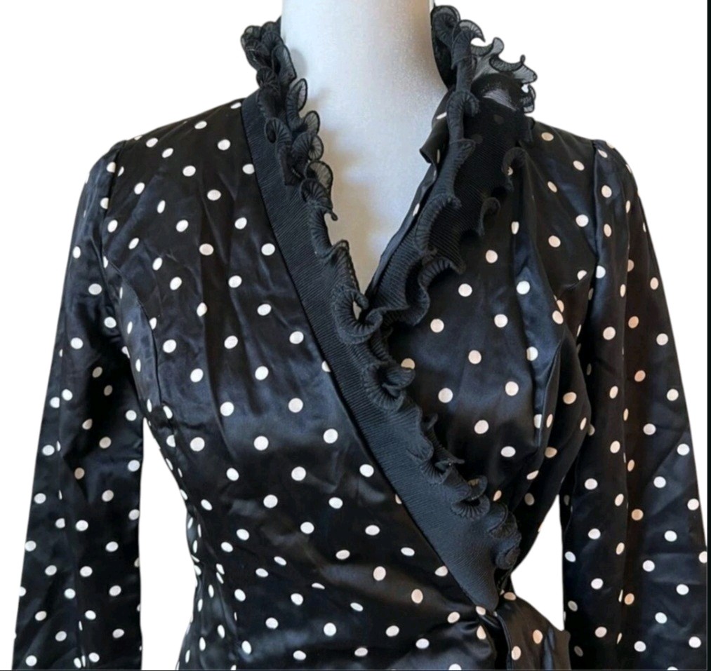 Alfred Werber Vintage Retro Accordian Ruffle Polka Dot Wrap Robe Dress SZ Small