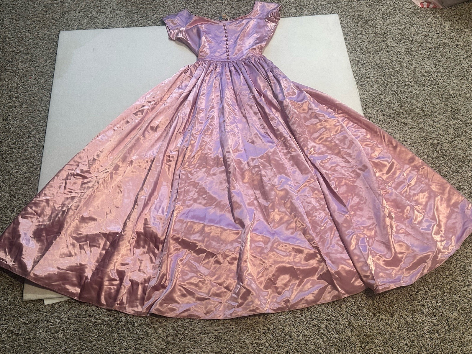 1950s Emma Domb Pink Satin Gown Formal Dress Full Skirt Glinda Debutant sz.S