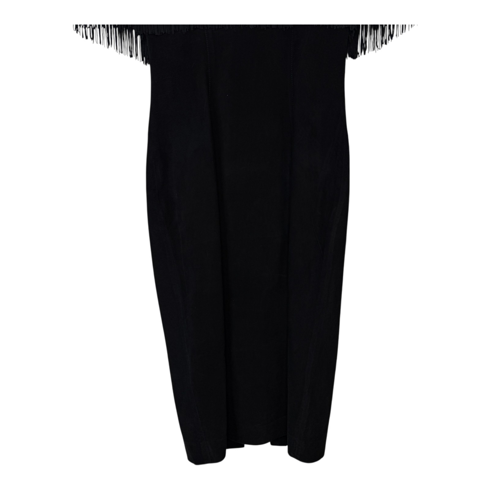 1980 Vtg Pia Rucci Flapper FRINGE Suede Wiggle Dress Statement Shoulders Size 4