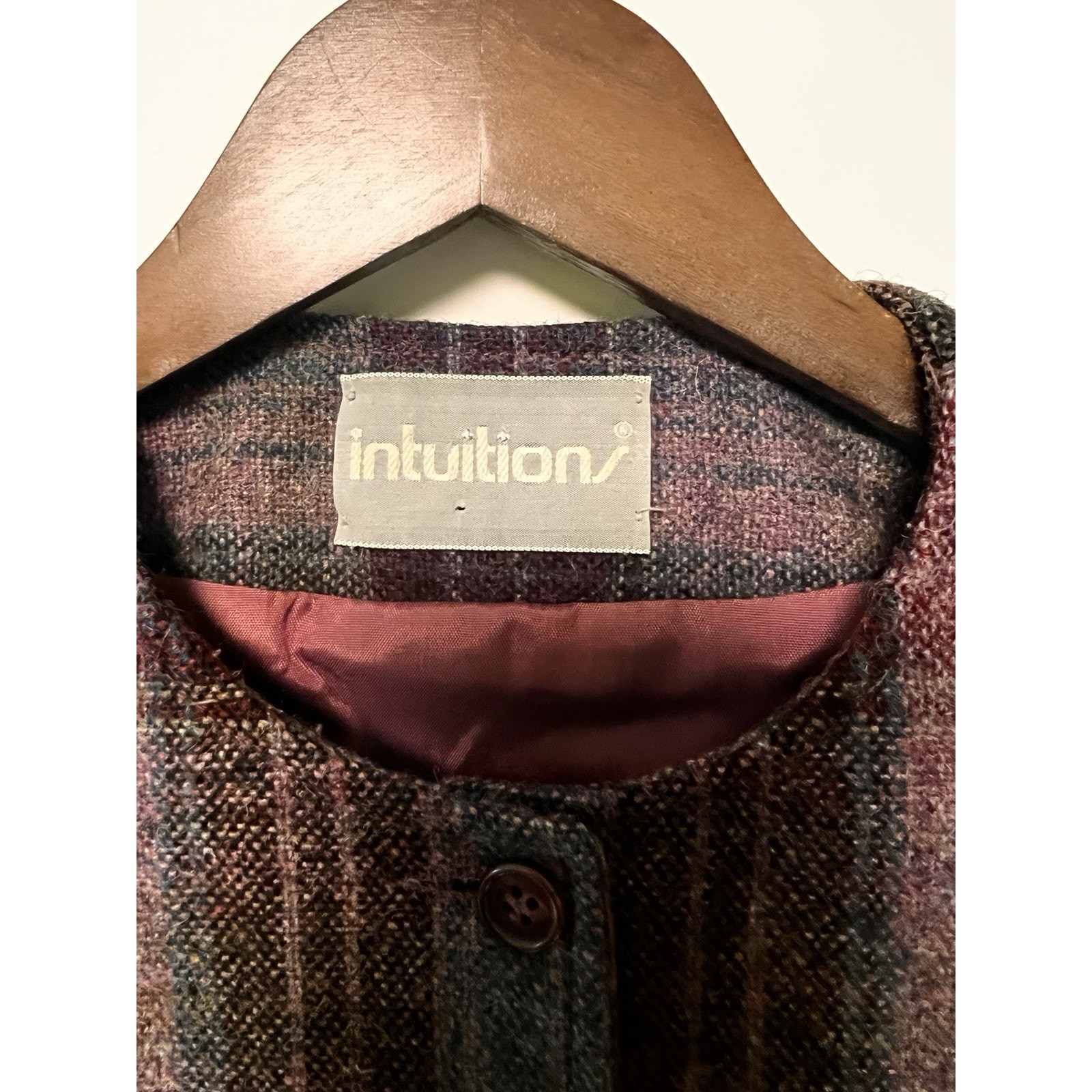 70s Purple Plaid Tweed Wool Blazer Suit Jacket Midi Skirt Size 6 Dark Academia