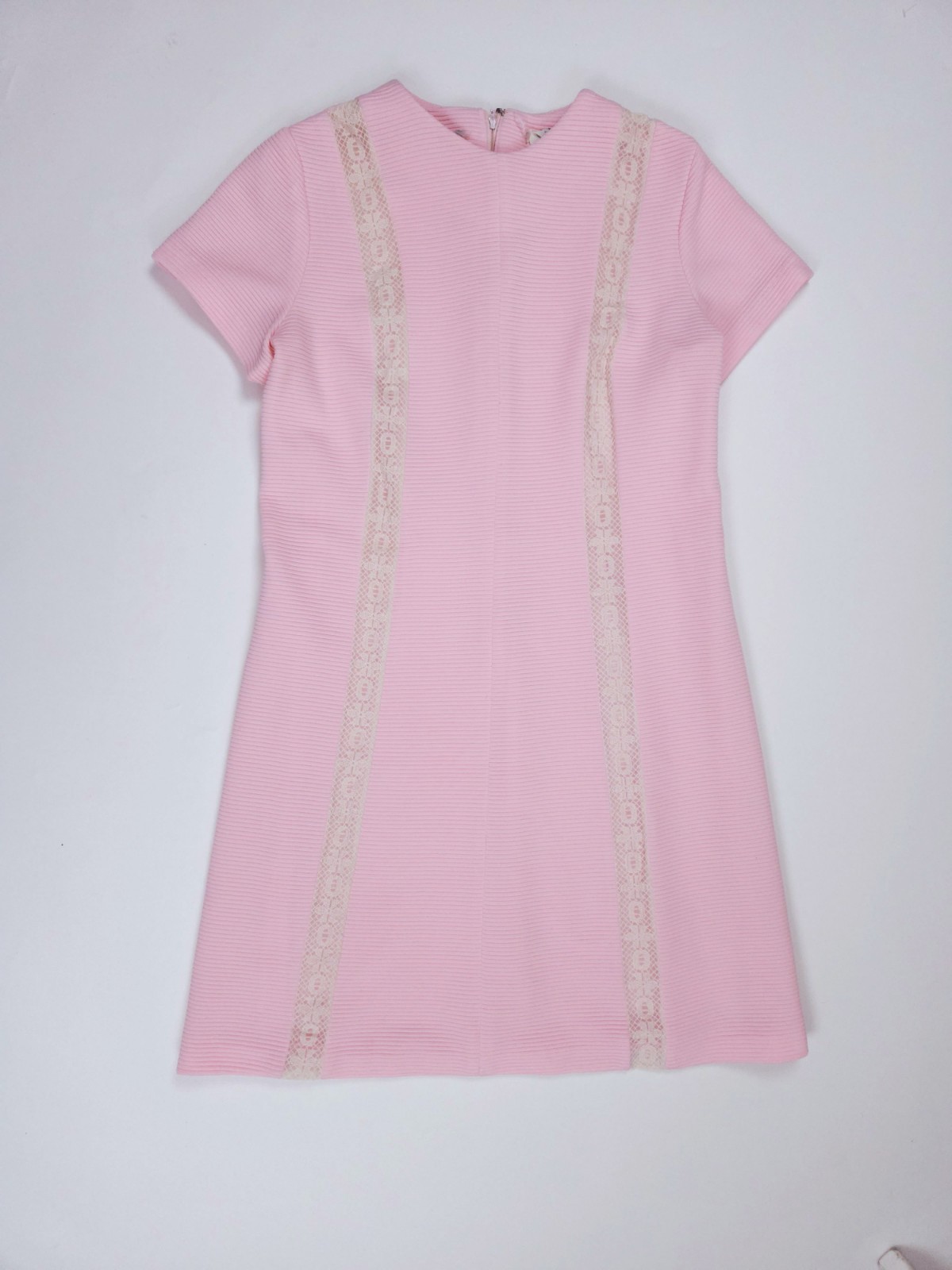 Meg Madison Vintage 60s Pink New York Ribbed Lace Shift Dress Medium