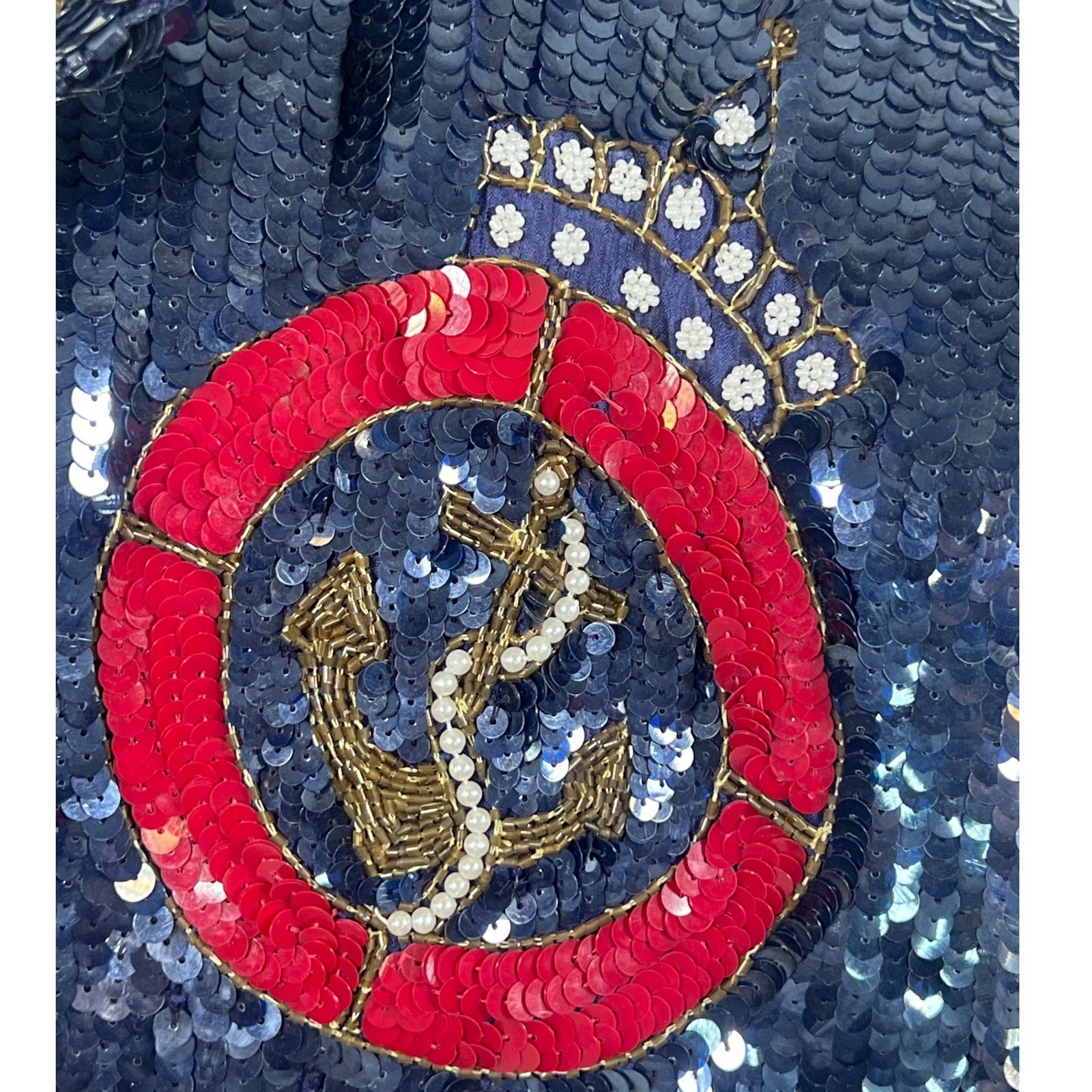 Vintage 80s Modi Icing Full Sequin Nautical Bomber Trophy Jacket Patriotic SM