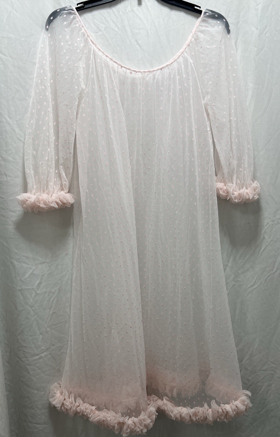 Vintage 50s Sears Charmode Lingerie Sheer Negligee Pink Dot Chiffon Size Small