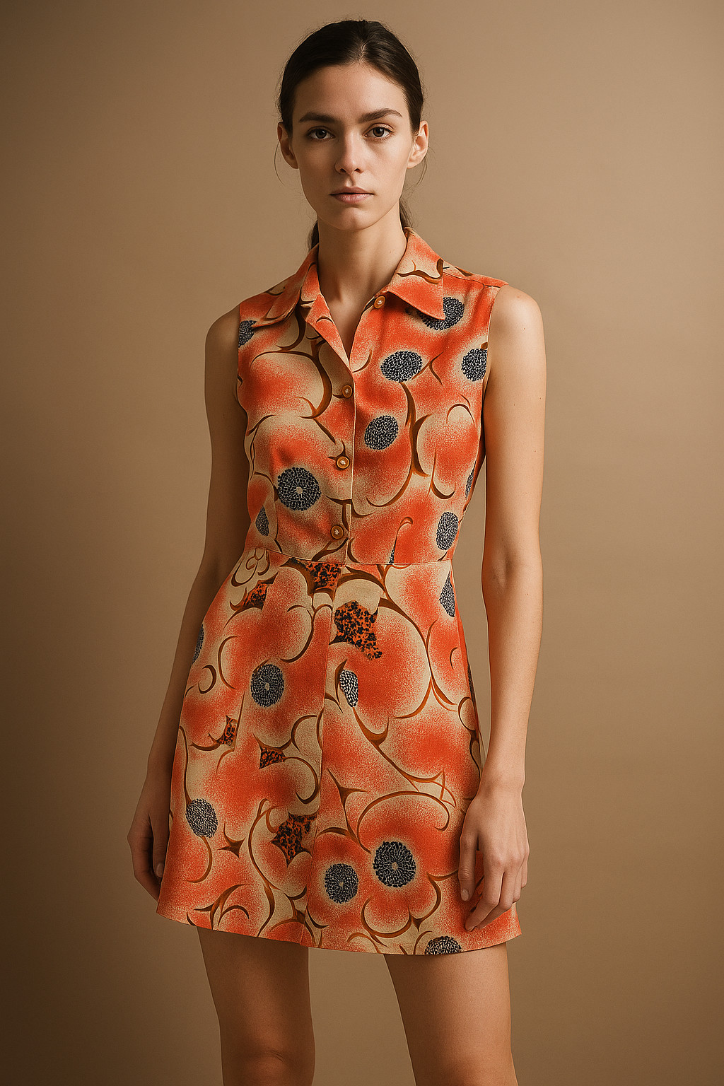 Vtg 60s 70s NOVELTY Art PSYCHEDELIC Poppy FLORAL Print MOD GO GO Shirt Dress S
