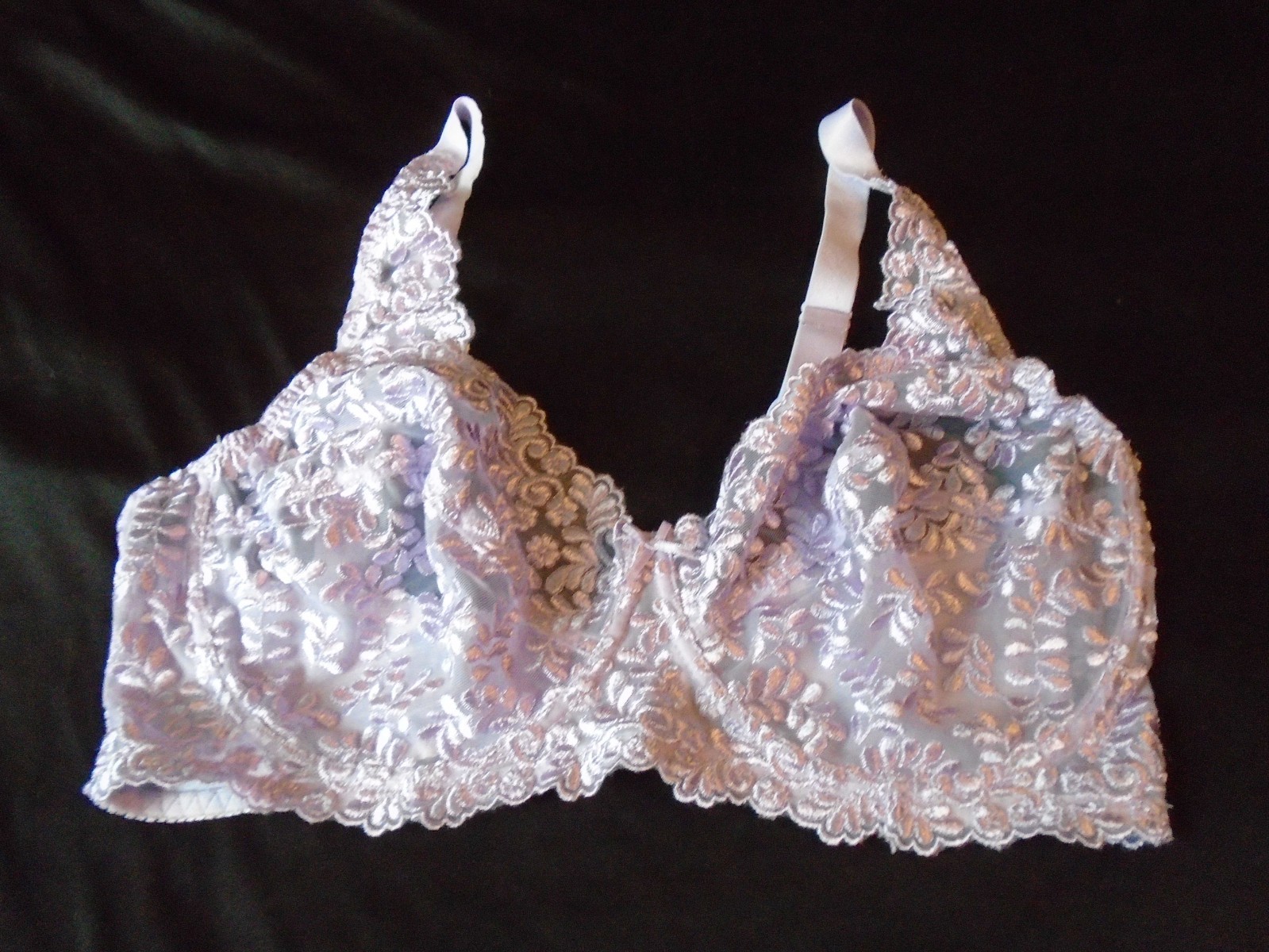 38DD Lilac Embroidered & Second Skin U/W Unlined Vtg Minimizer Bra #8310 38DD