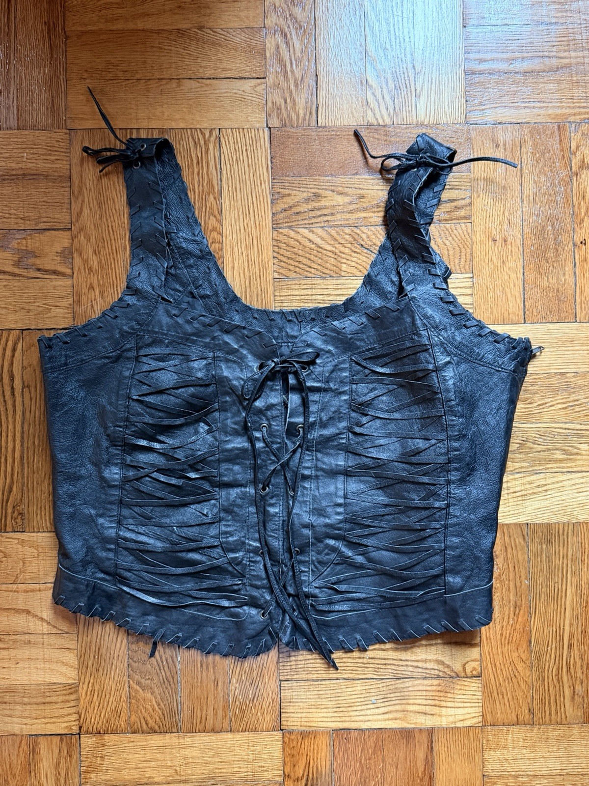 Vintage Plus Size Genuine Leather Bustier Esque Top – Grunge Goth Renaissance 2X