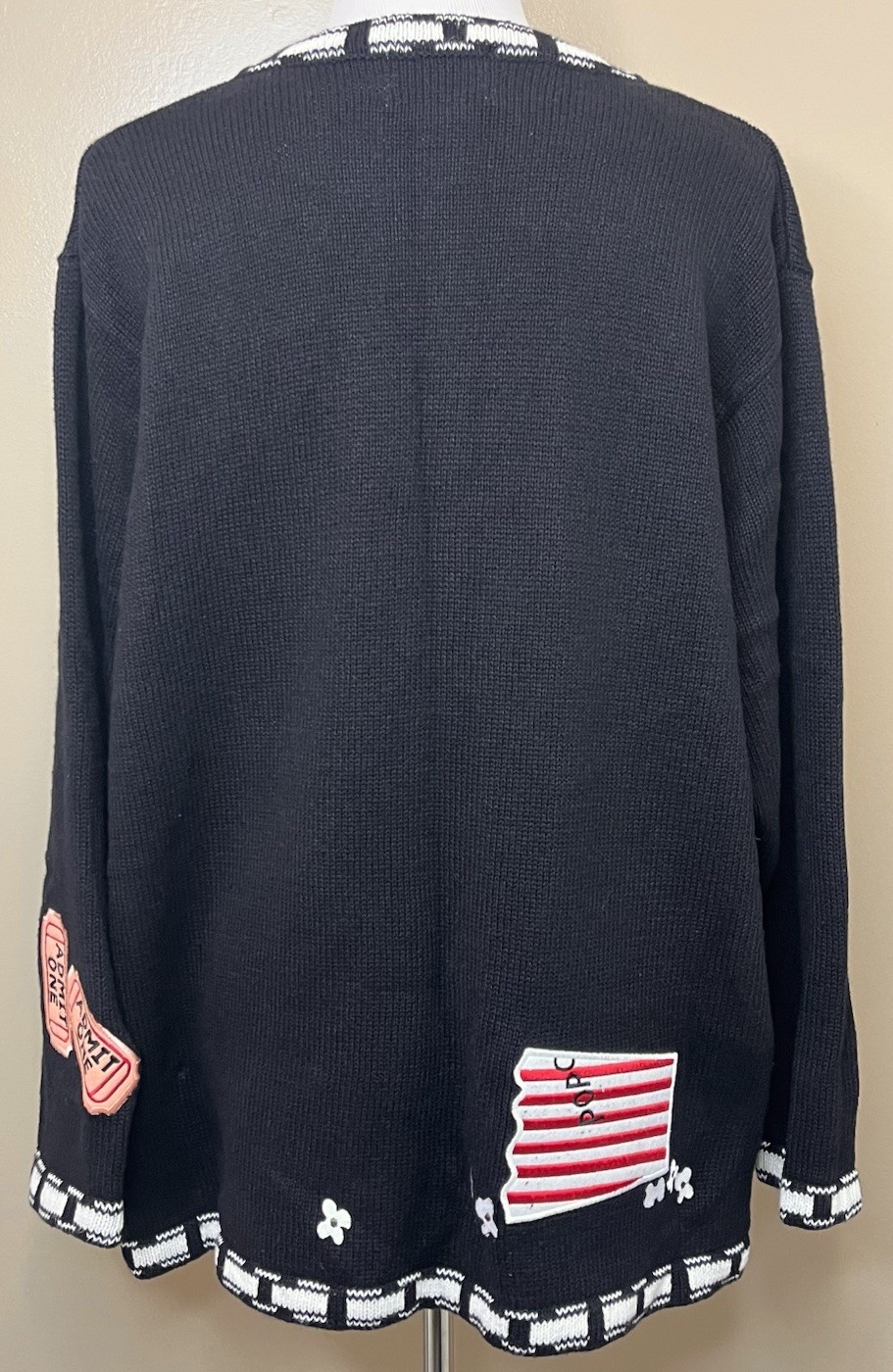 Vtg Quaker Factory Cardigan Sweater Movie Theme Appliqué Embroidery Plus Size 1X