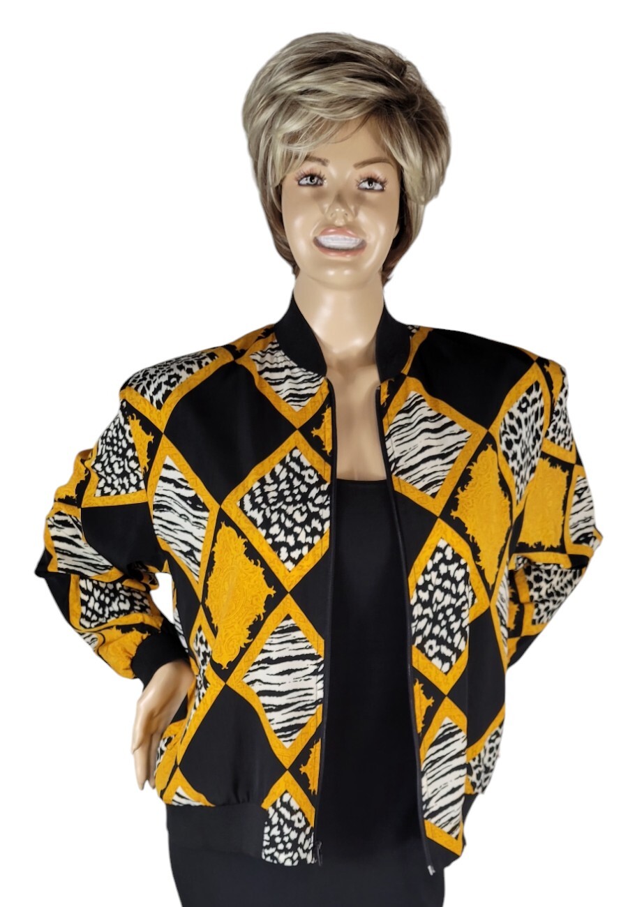 Vintage 90s Teddi Baroque Rococo Animal Print Leopard Lightweight Zip Jacket L