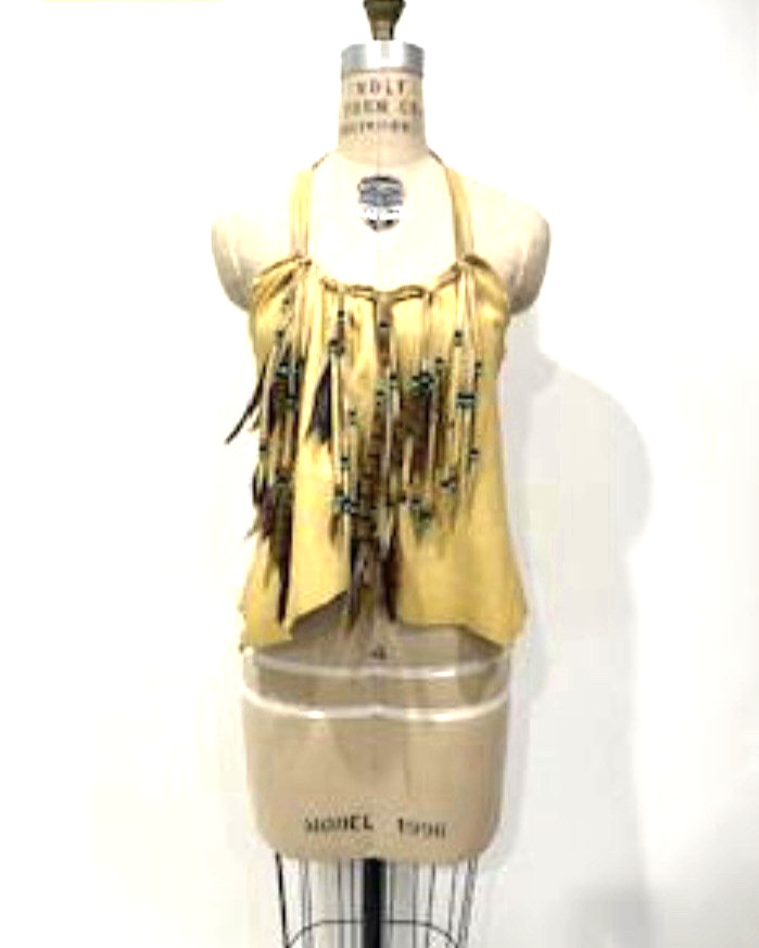 Artisan Handmade Leather Halter Feather Fringe Biker Hippie Motorcycle RocknRoll