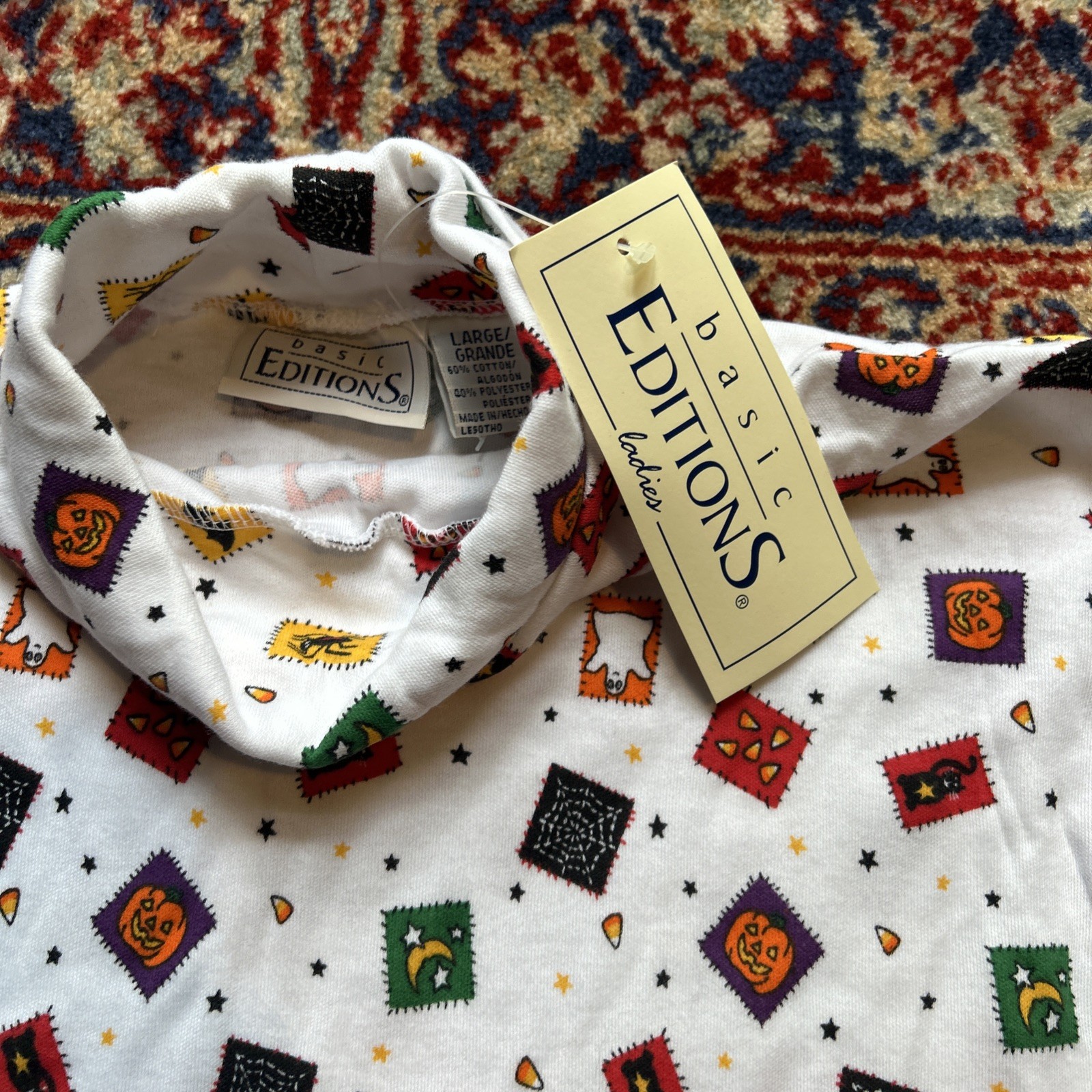 Vintage 90’s Basic Editions Halloween Stamps AOP Turtleneck Shirt Deadstock L